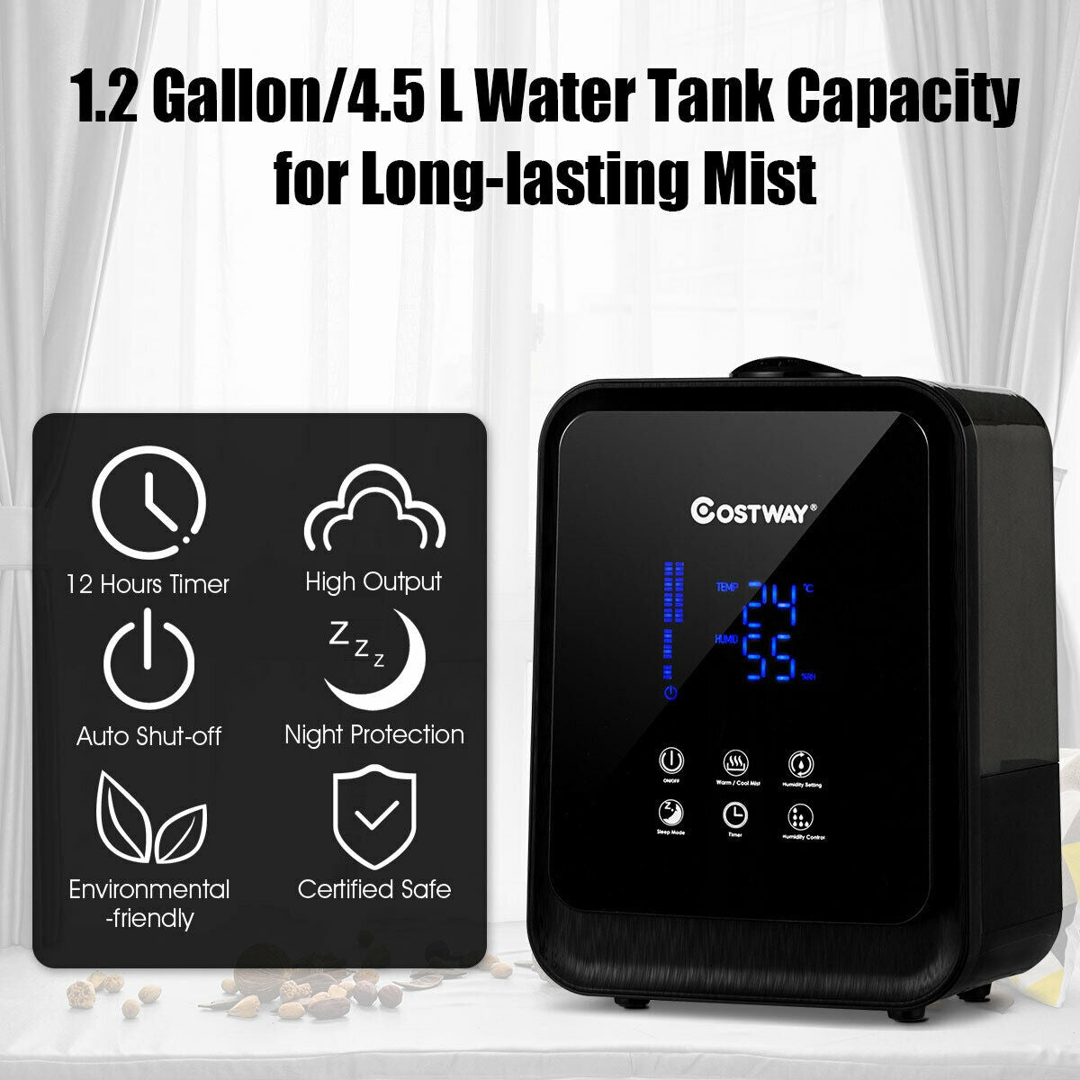 4.5L Ultrasonic Cool Warm Humidifier with Remote ControlÂ