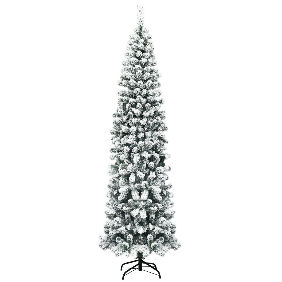 7.5 Feet Unlit Hinged Snow Flocked Artificial Pencil Christmas Tree with 641 TipsÂ