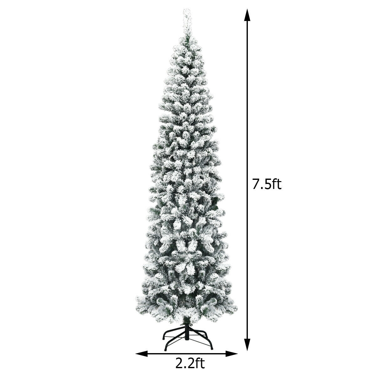 7.5 Feet Unlit Hinged Snow Flocked Artificial Pencil Christmas Tree with 641 TipsÂ