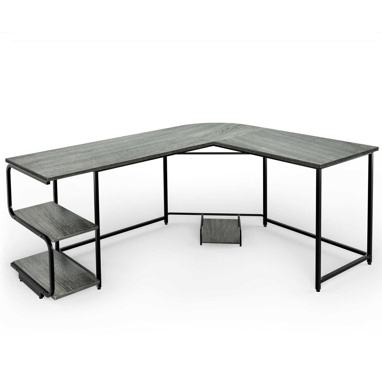 Reversible L-Shaped Computer Study Table with Shelves-GrayÂ
