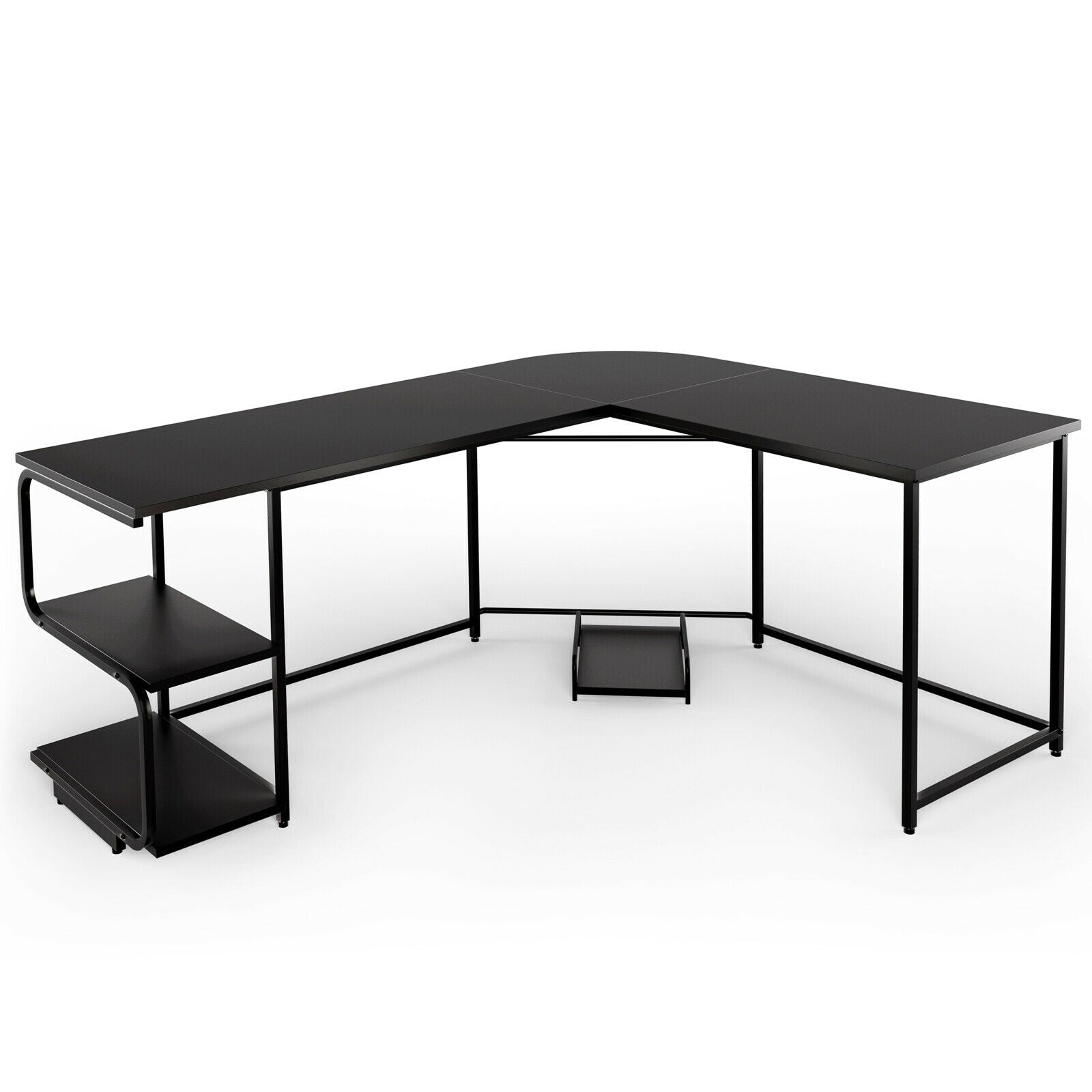 Reversible L-Shaped Computer Study Table with Shelves-BlackÂ