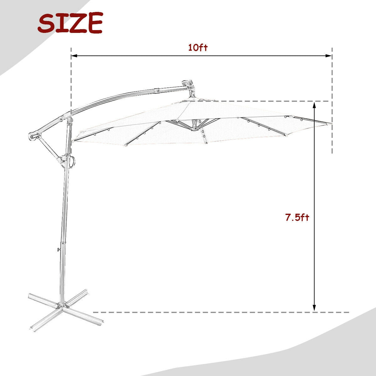 10 ft 360° Rotation Solar Powered LED Patio Offset Umbrella without Weight Base-BurgundyÂ