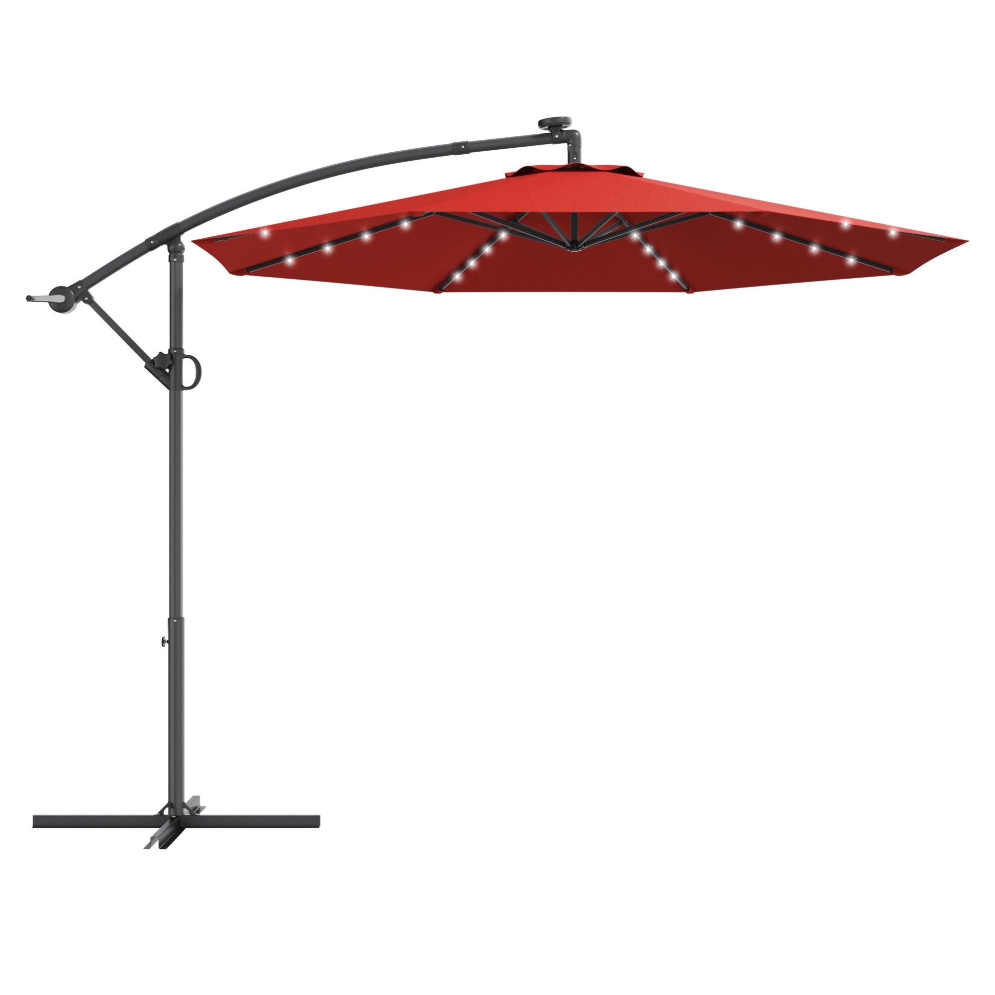 10 ft 360° Rotation Solar Powered LED Patio Offset Umbrella without Weight Base-BurgundyÂ