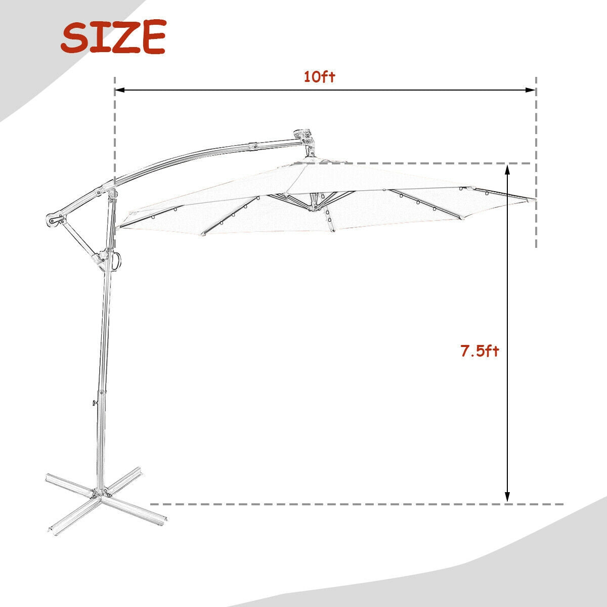 10 ft 360° Rotation Solar Powered LED Patio Offset Umbrella without Weight Base-OrangeÂ