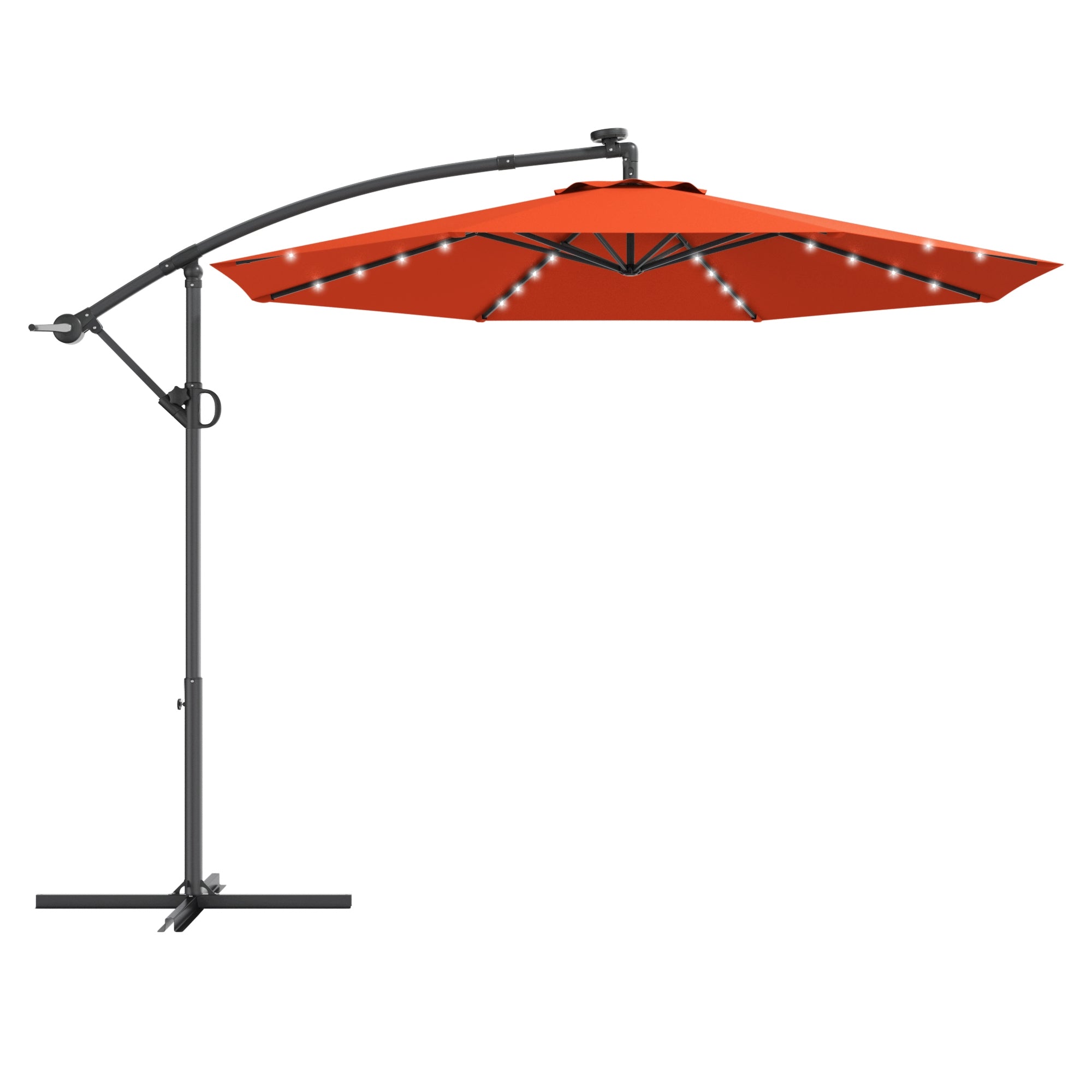10 ft 360° Rotation Solar Powered LED Patio Offset Umbrella without Weight Base-OrangeÂ