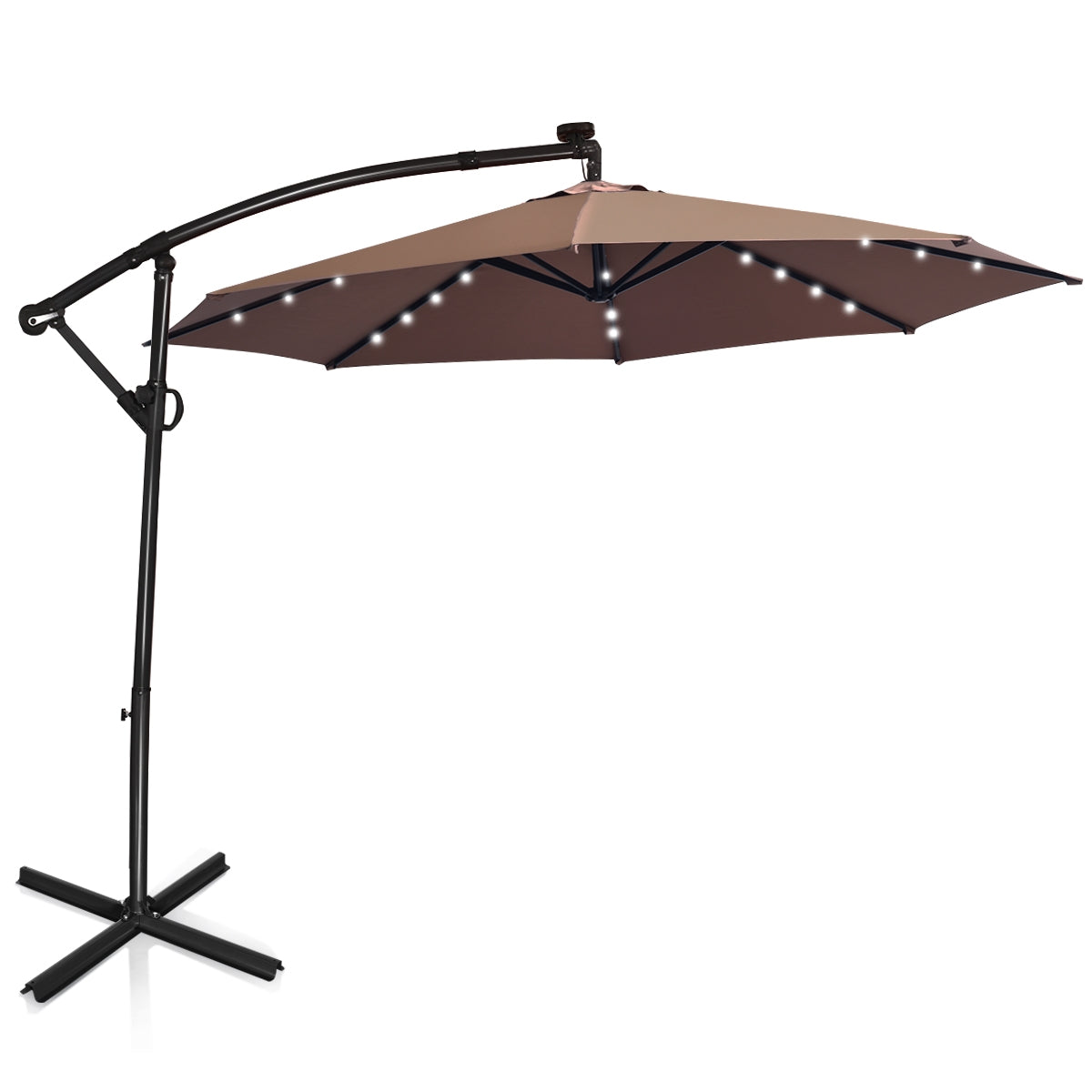 10 ft 360° Rotation Solar Powered LED Patio Offset Umbrella without Weight Base-TanÂ