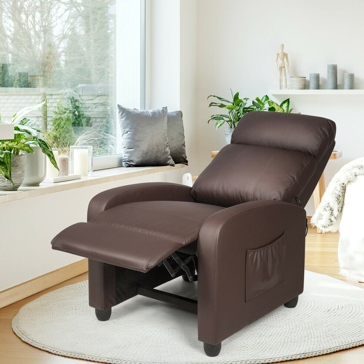 Recliner Sofa Wingback Chair with Massage Function-BrownÂ