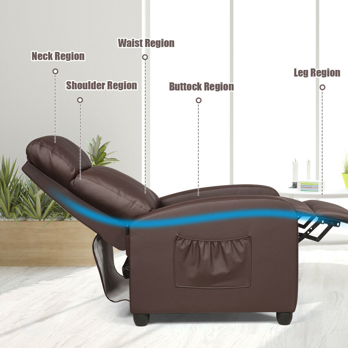 Recliner Sofa Wingback Chair with Massage Function-BrownÂ