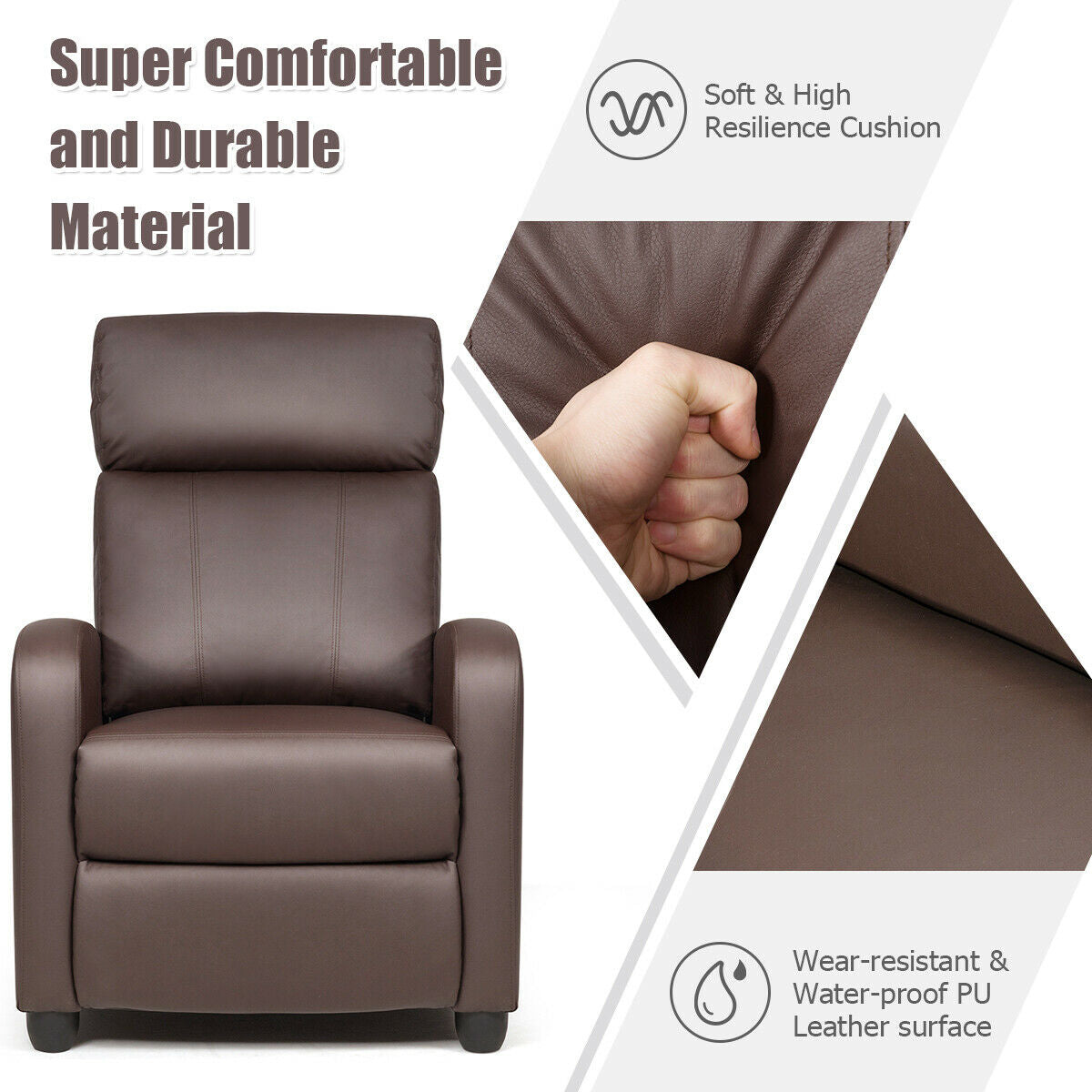 Recliner Sofa Wingback Chair with Massage Function-BrownÂ