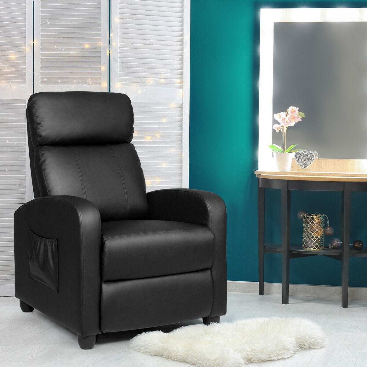 Recliner Massage Winback Single Chair with Side Pocket-BlackÂ
