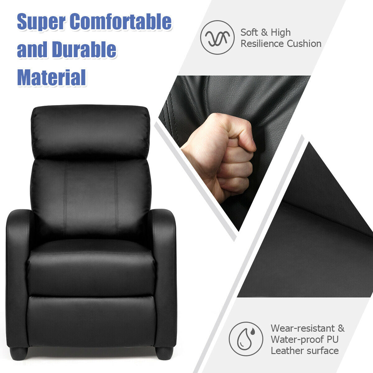 Recliner Massage Winback Single Chair with Side Pocket-BlackÂ