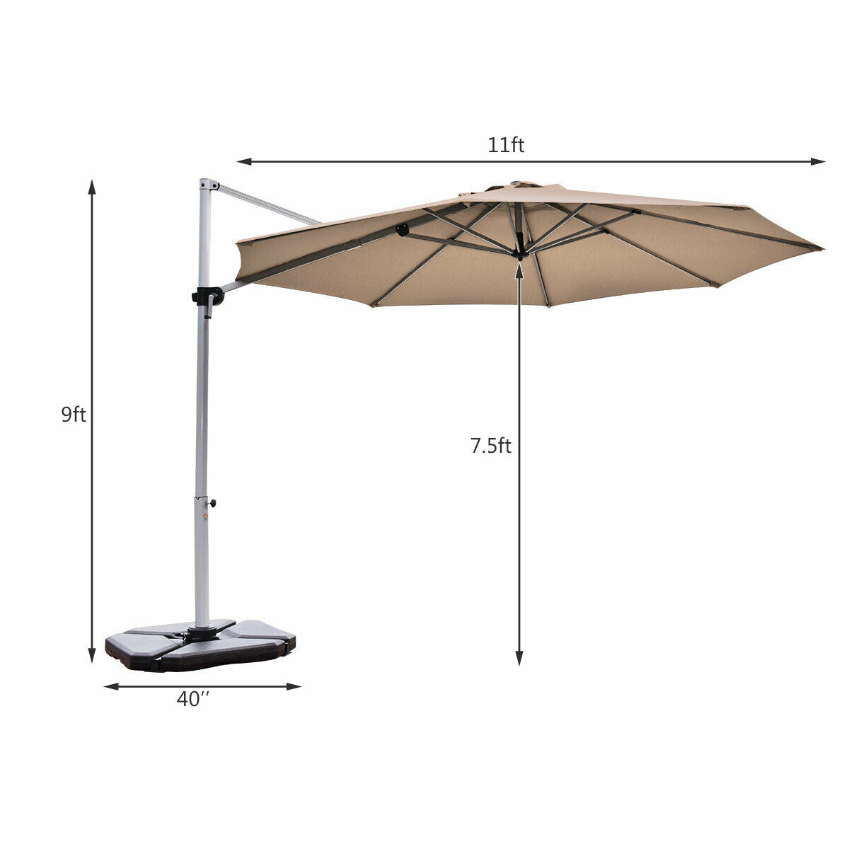 11 Feet Patio Offset Cantilever Umbrella 360° Rotation Aluminum Tilt-TanÂ