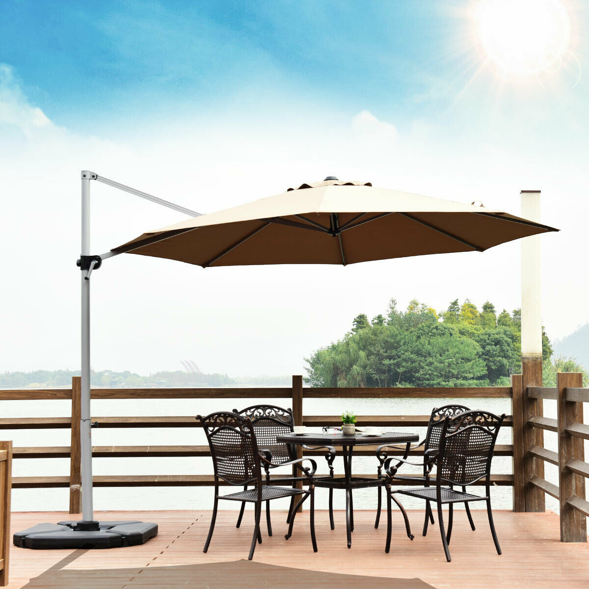 11 Feet Patio Offset Cantilever Umbrella 360° Rotation Aluminum Tilt-TanÂ