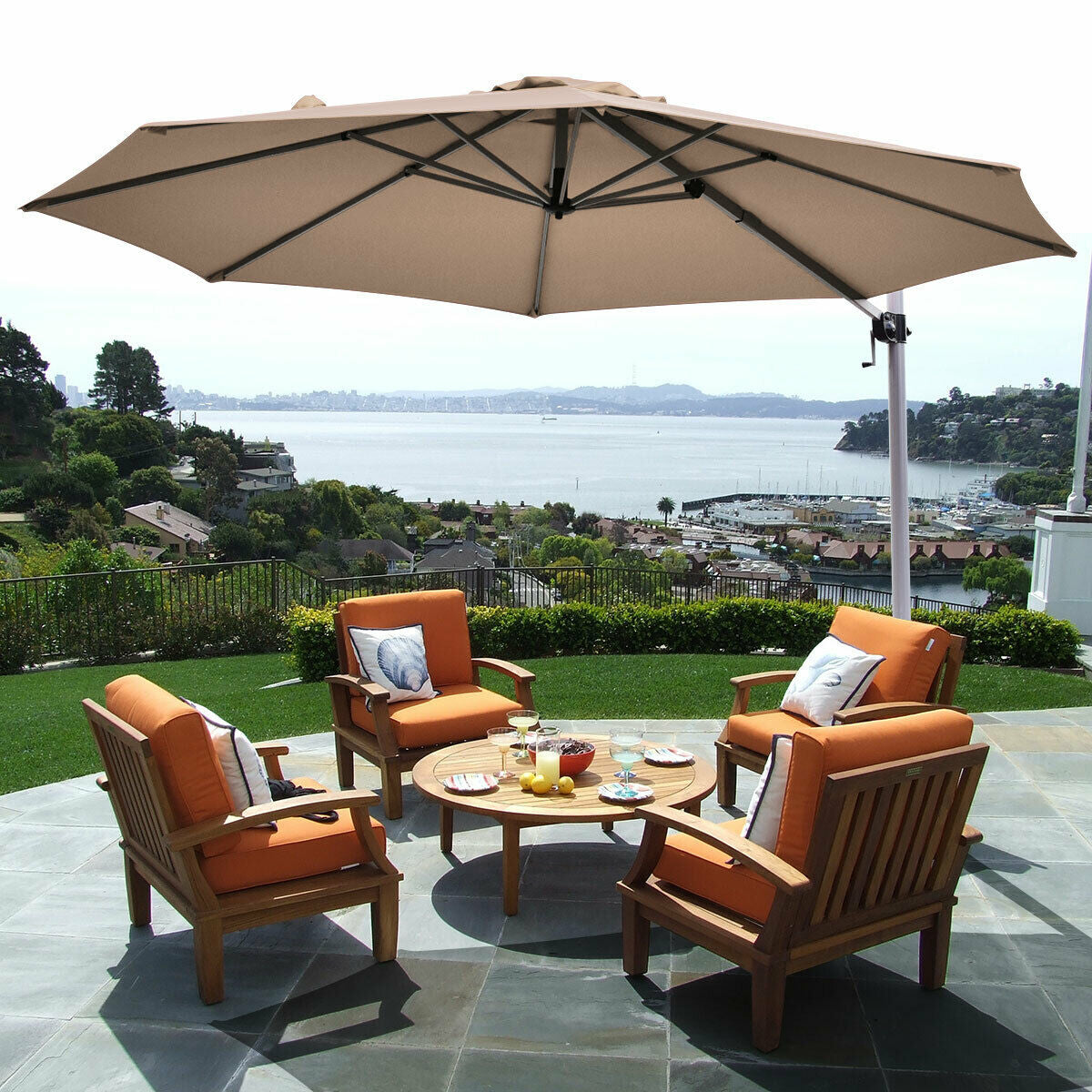 11 Feet Patio Offset Cantilever Umbrella 360° Rotation Aluminum Tilt-TanÂ