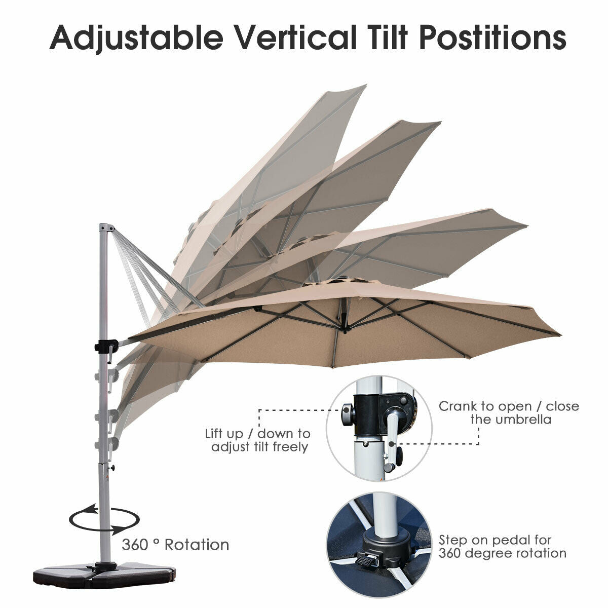 11 Feet Patio Offset Cantilever Umbrella 360° Rotation Aluminum Tilt-TanÂ
