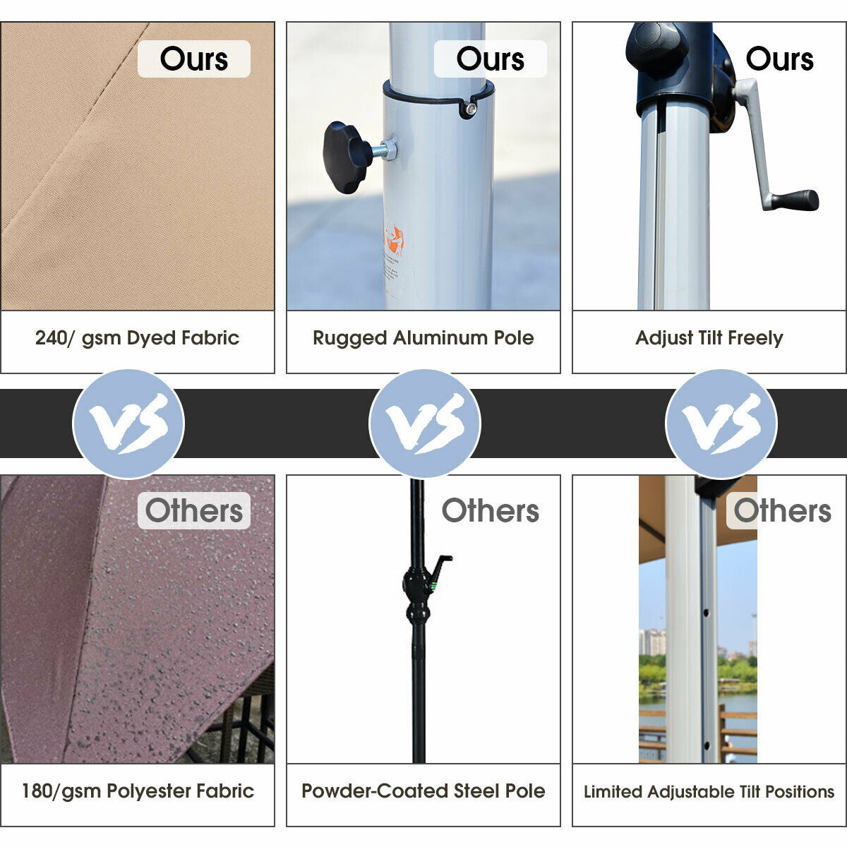 11 Feet Patio Offset Cantilever Umbrella 360° Rotation Aluminum Tilt-TanÂ