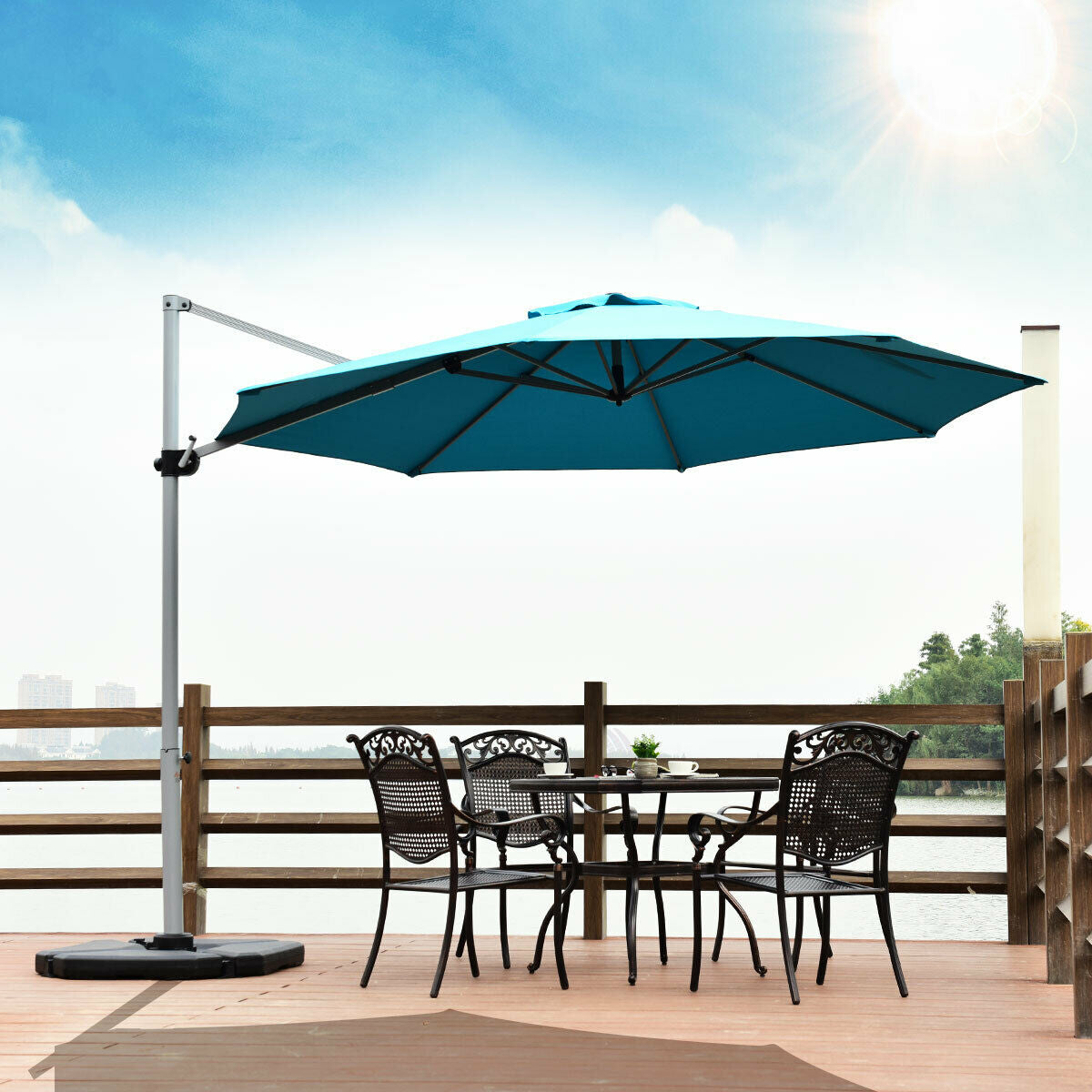 11 Feet Patio Offset Cantilever Umbrella 360° Rotation Aluminum Tilt-BlueÂ