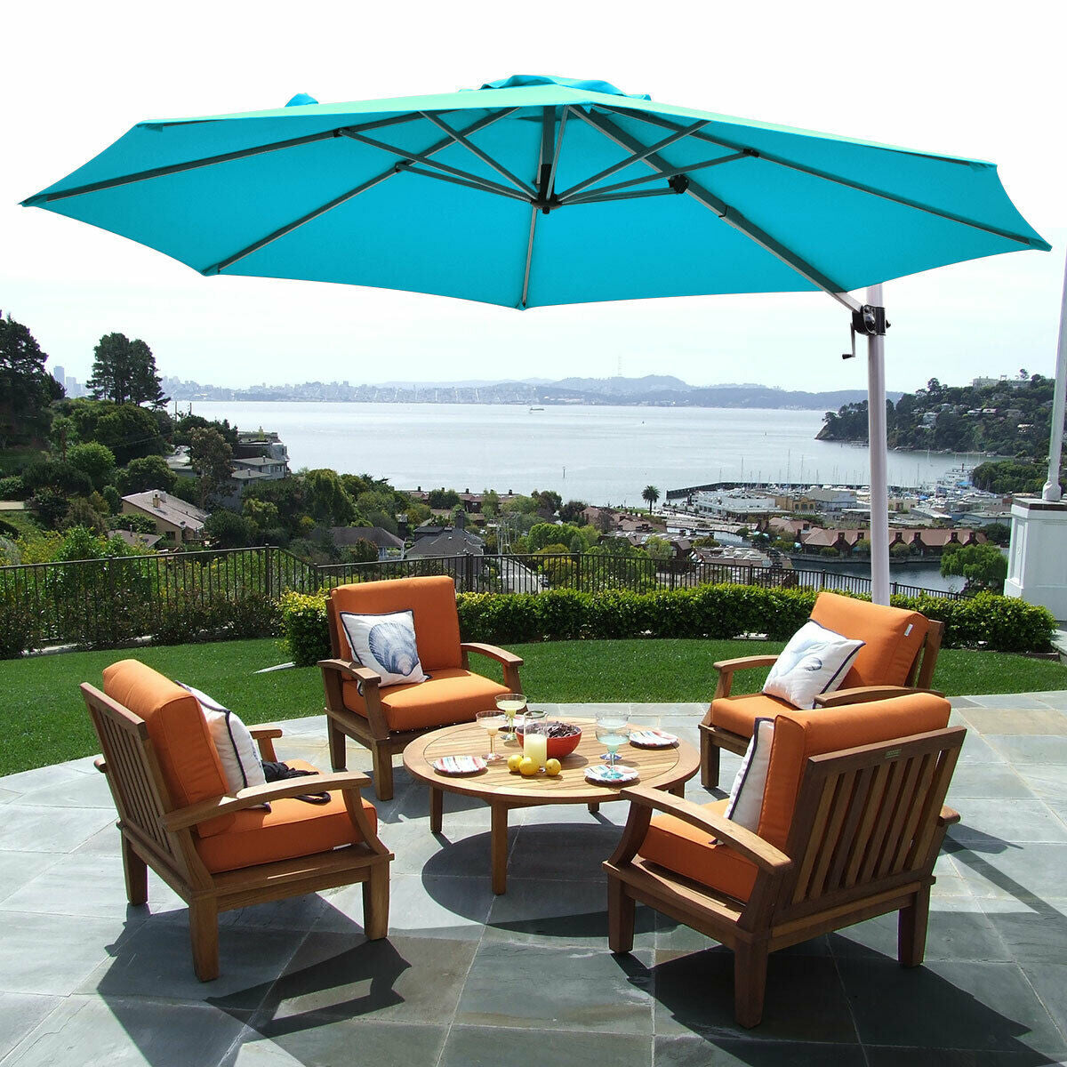 11 Feet Patio Offset Cantilever Umbrella 360° Rotation Aluminum Tilt-BlueÂ