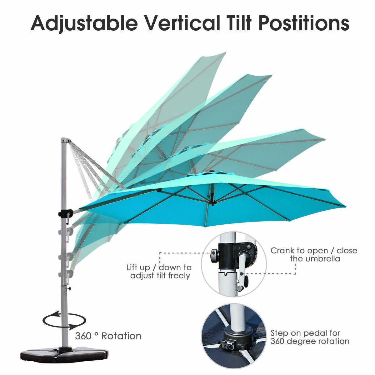 11 Feet Patio Offset Cantilever Umbrella 360° Rotation Aluminum Tilt-BlueÂ