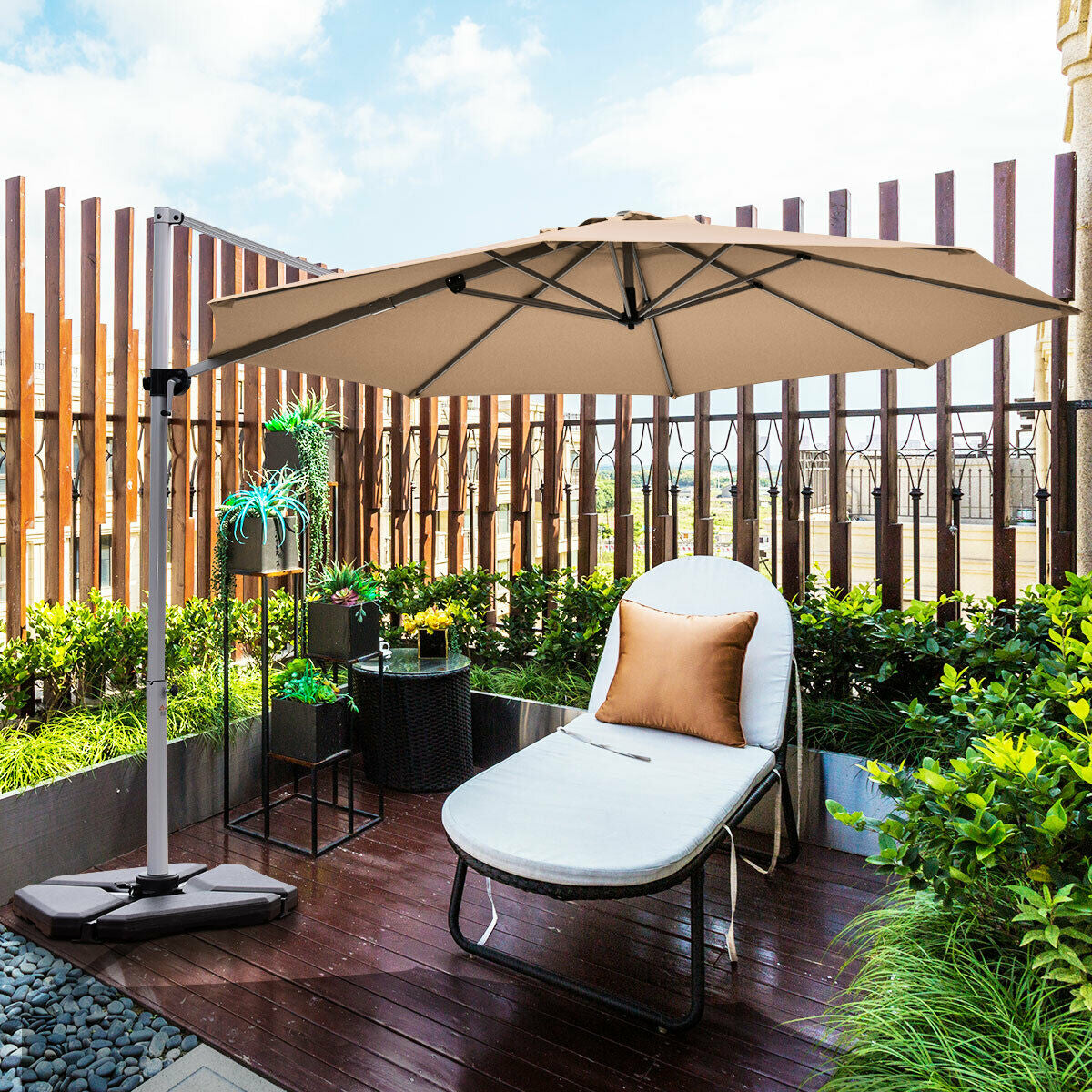 11 Feet Patio Offset Cantilever Umbrella 360° Rotation Aluminum Tilt-BeigeÂ