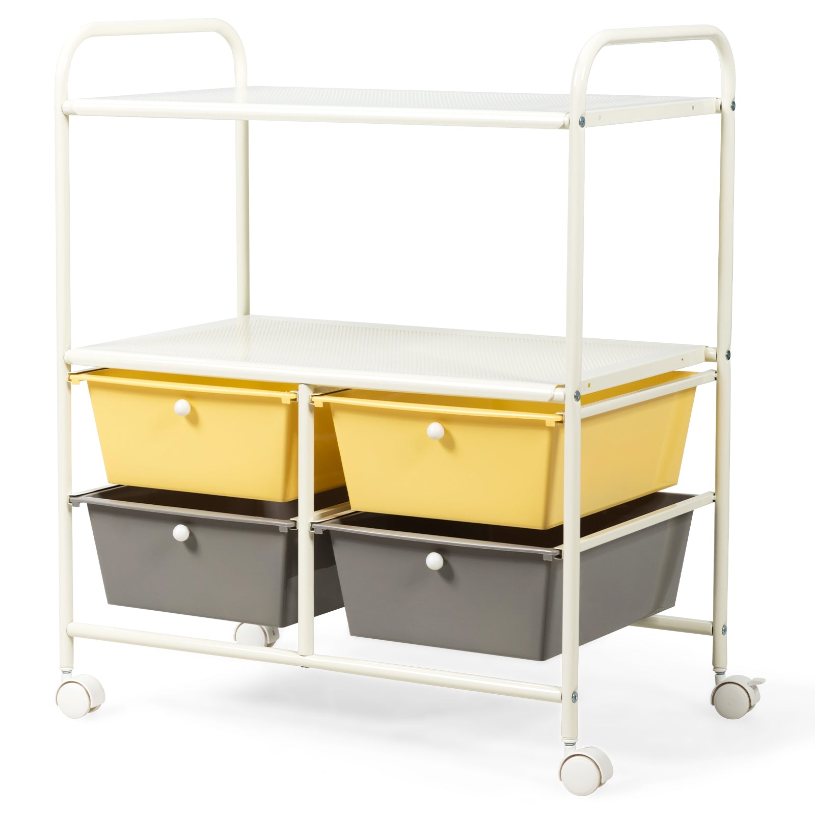 4 Drawers Shelves Rolling Storage Cart Rack-YellowÂ