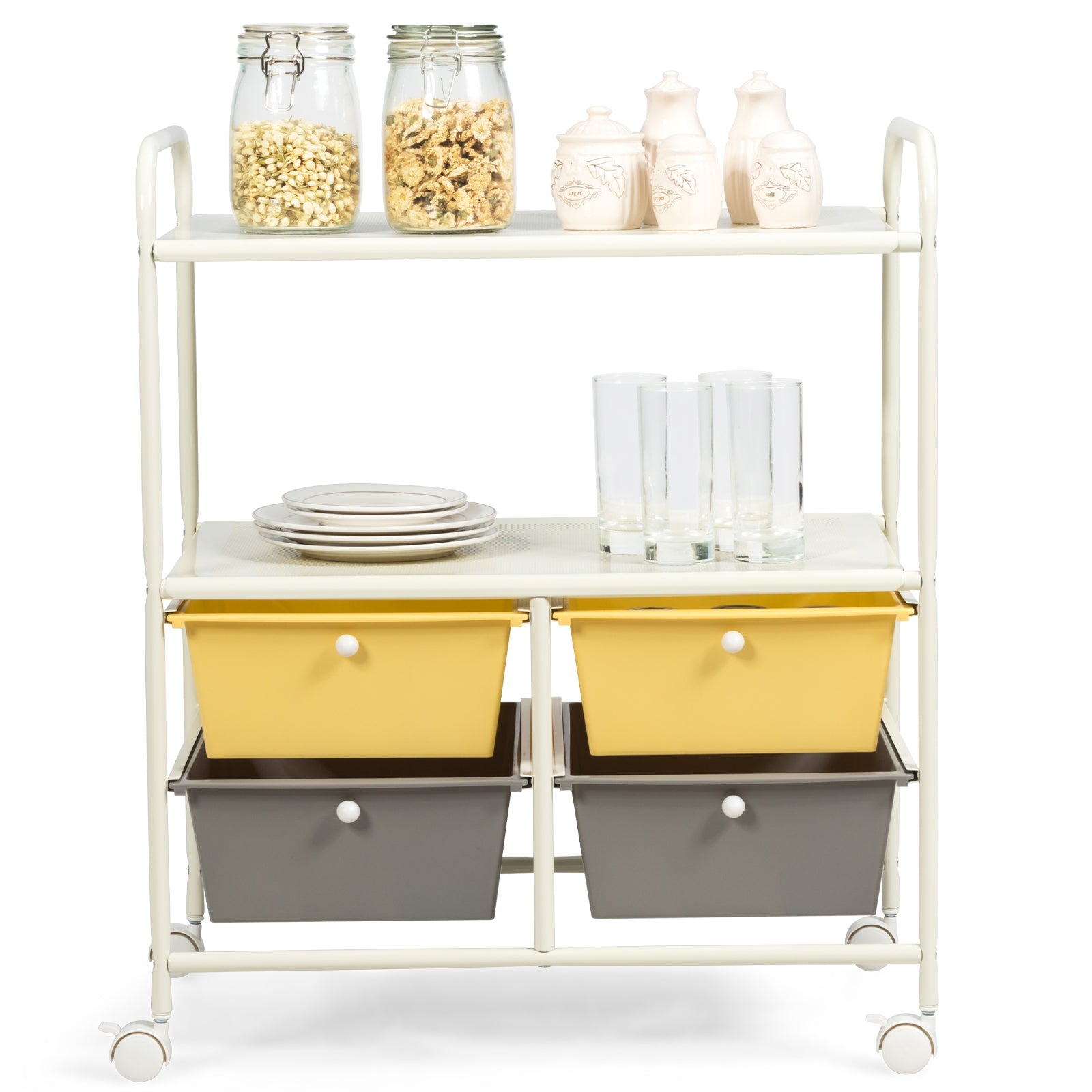 4 Drawers Shelves Rolling Storage Cart Rack-YellowÂ