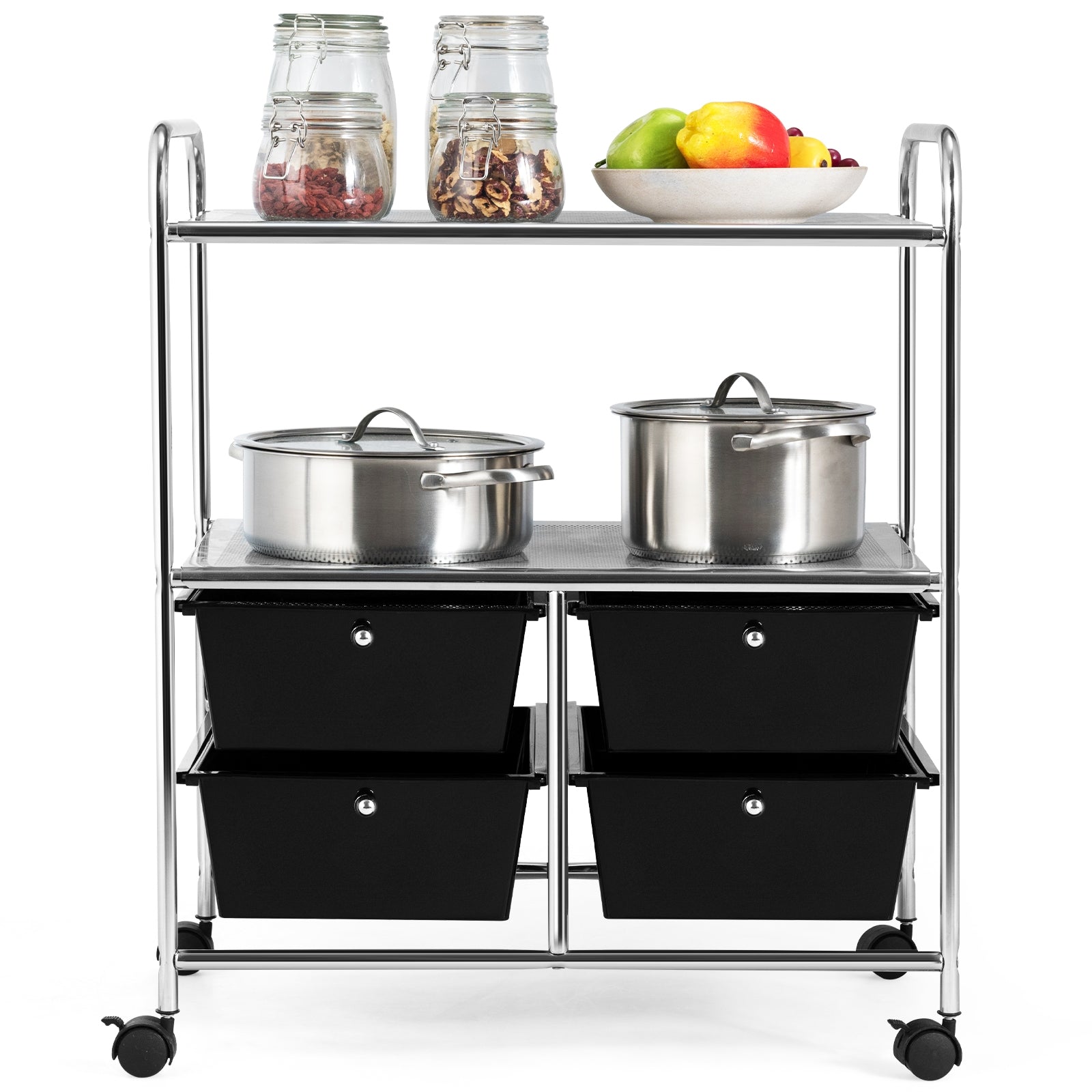 4 Drawers Shelves Rolling Storage Cart Rack-BlackÂ