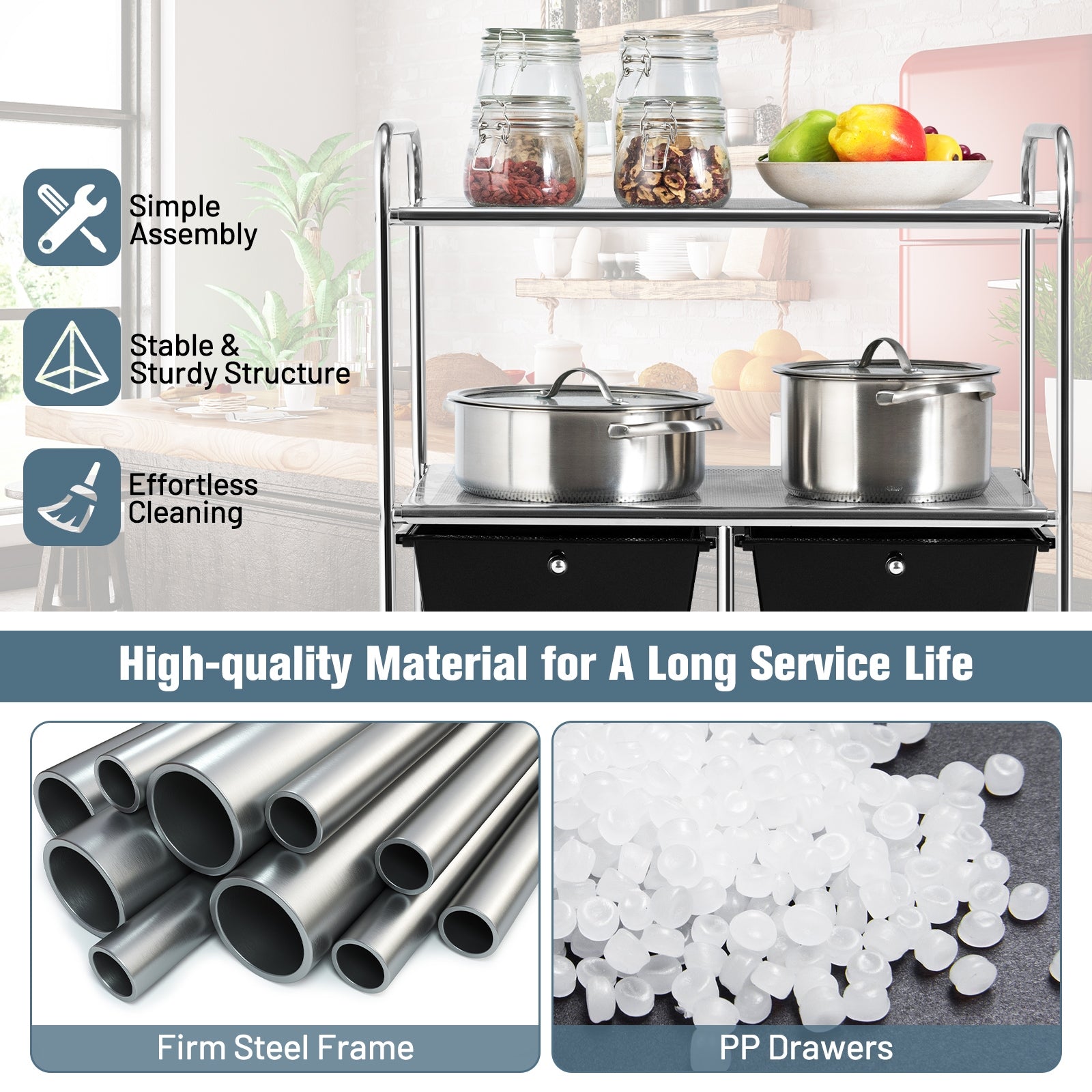 4 Drawers Shelves Rolling Storage Cart Rack-BlackÂ