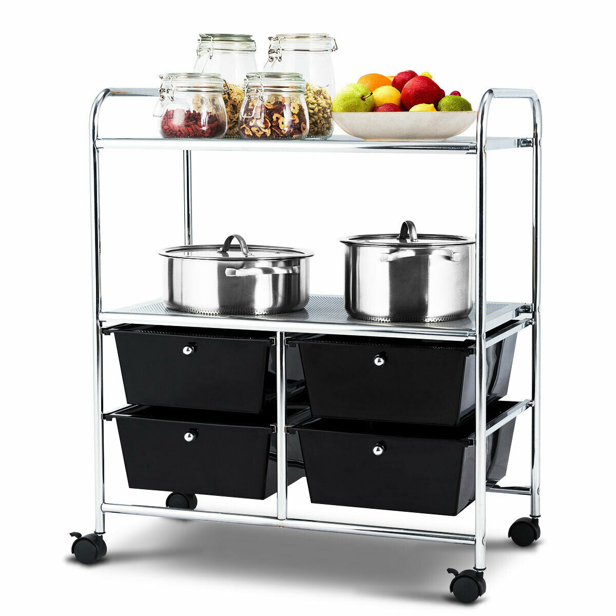 4 Drawers Shelves Rolling Storage Cart Rack-BlackÂ