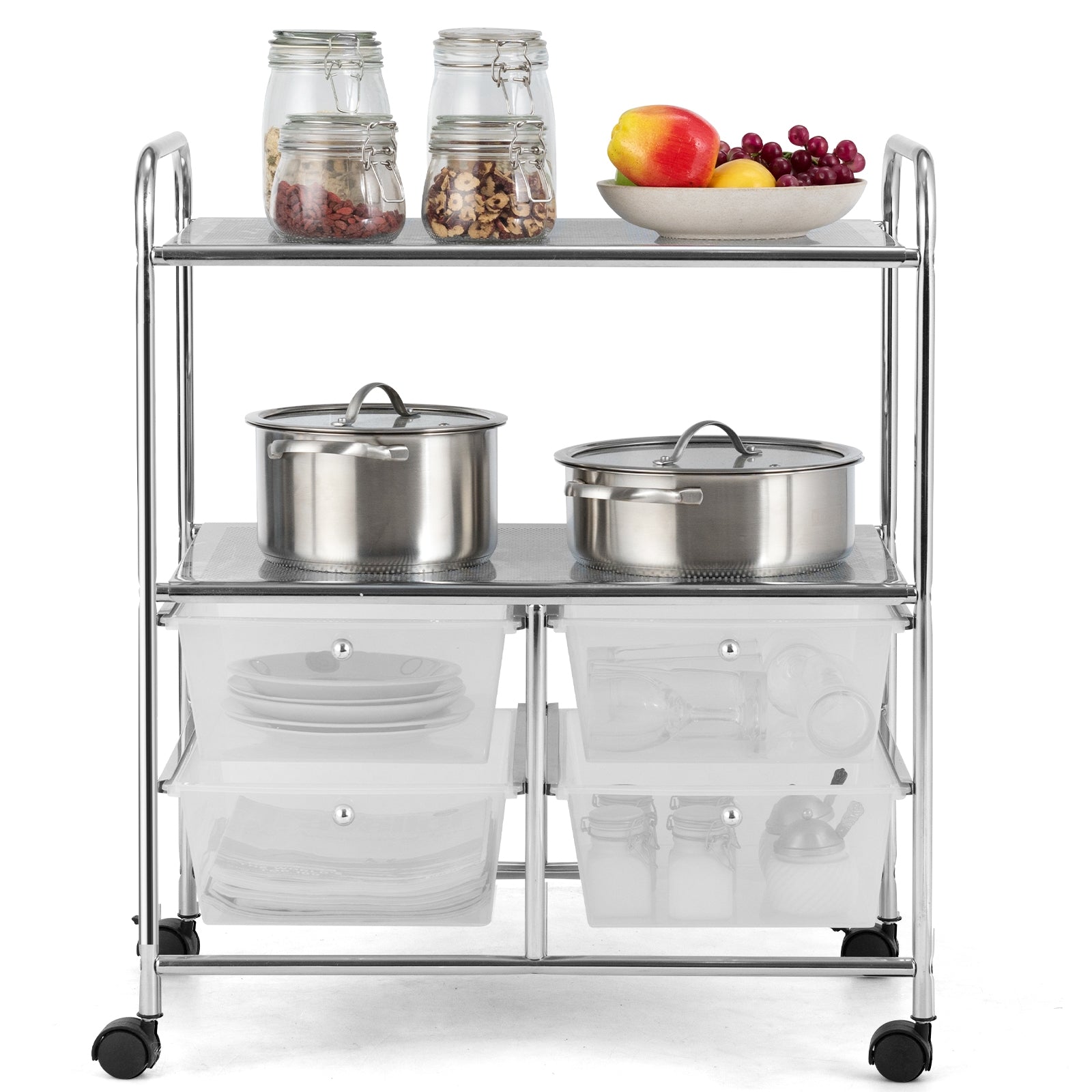 4 Drawers Shelves Rolling Storage Cart Rack-ClearÂ