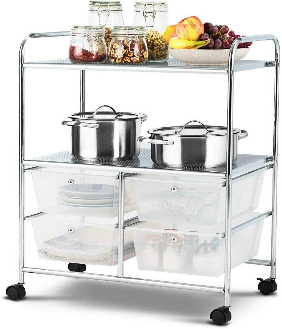 4 Drawers Shelves Rolling Storage Cart Rack-ClearÂ