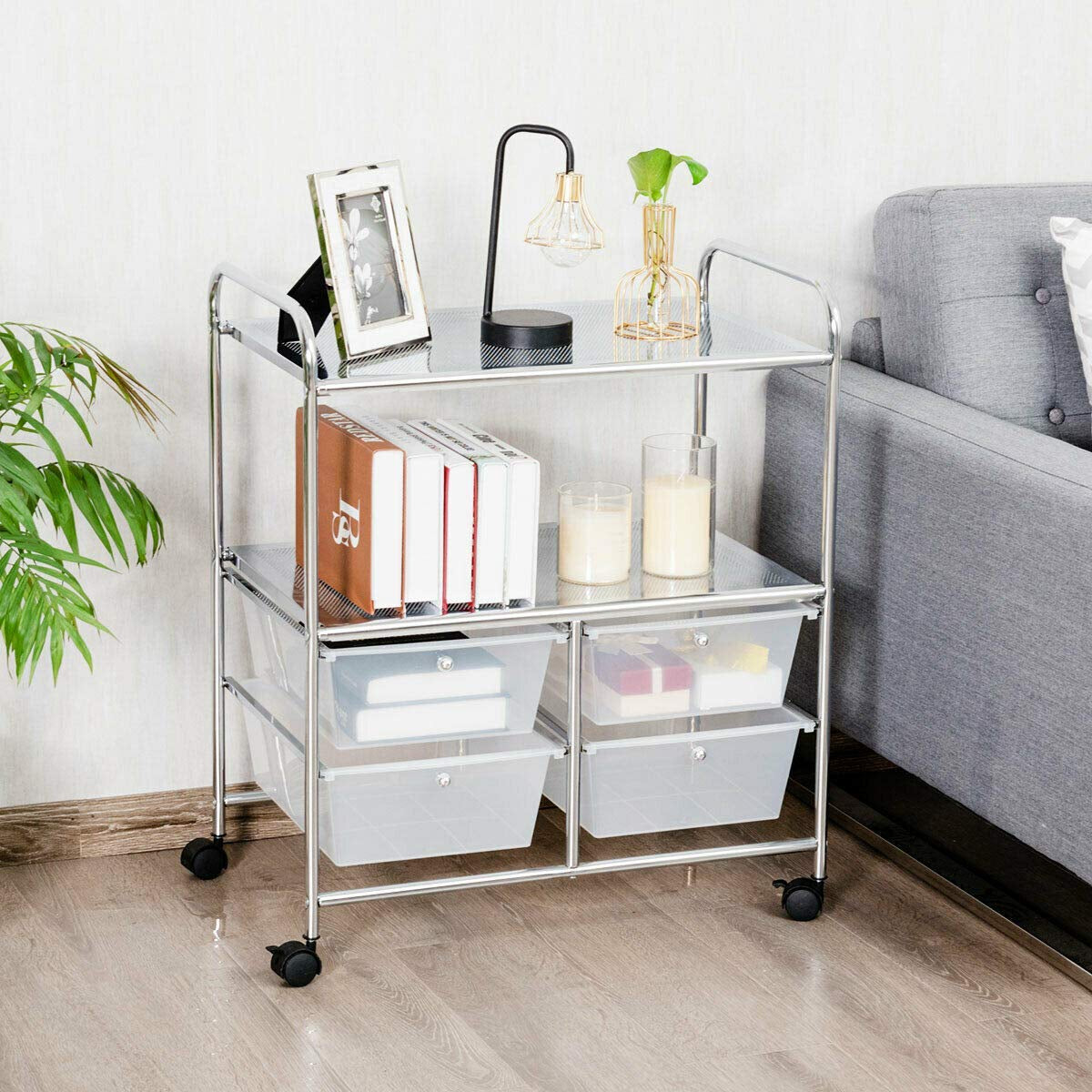 4 Drawers Shelves Rolling Storage Cart Rack-ClearÂ