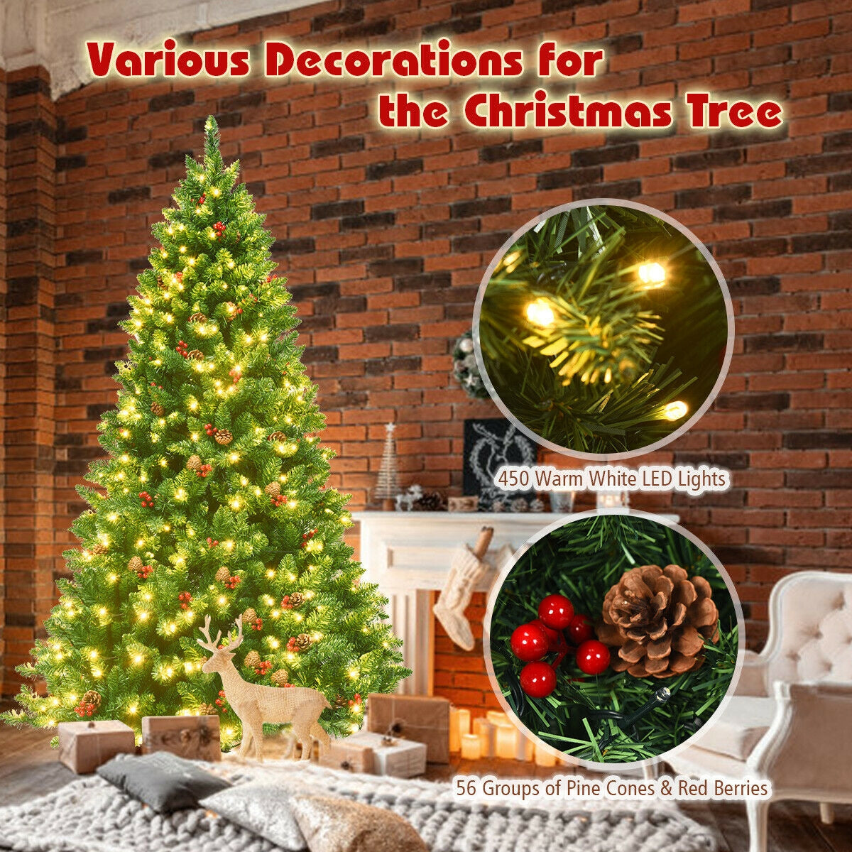 6.5 Feet Pre-lit Hinged Christmas Tree with LED LightsÂ