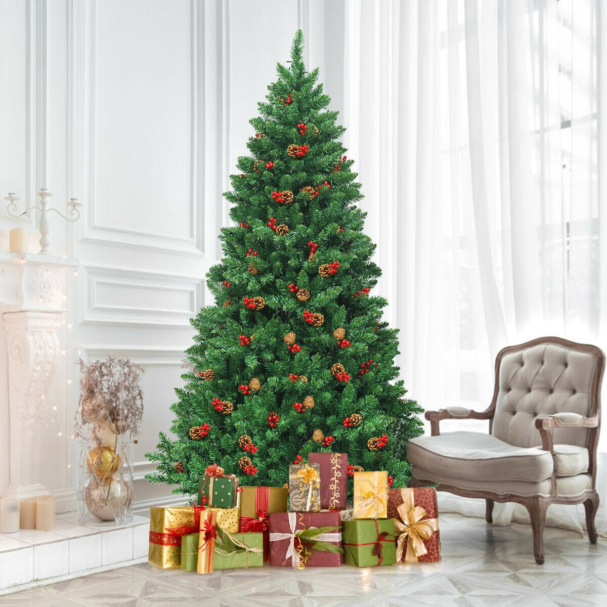 6.5 Feet Pre-lit Hinged Christmas Tree with LED LightsÂ
