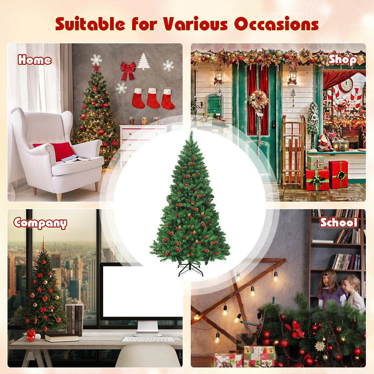 6.5 Feet Pre-lit Hinged Christmas Tree with LED LightsÂ