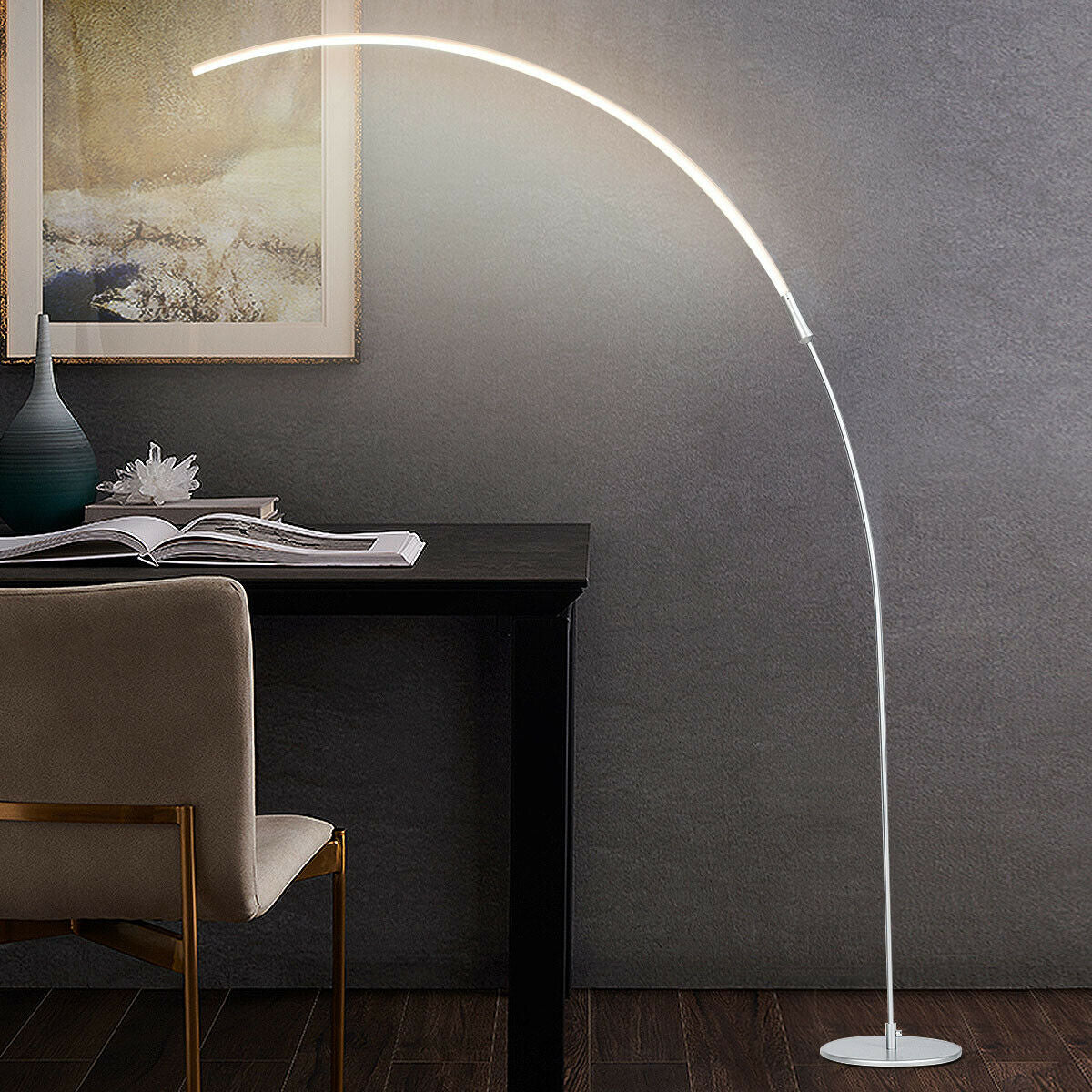 LED Arc Floor Lamp with 3 Brightness Levels-Silver-SilverÂ