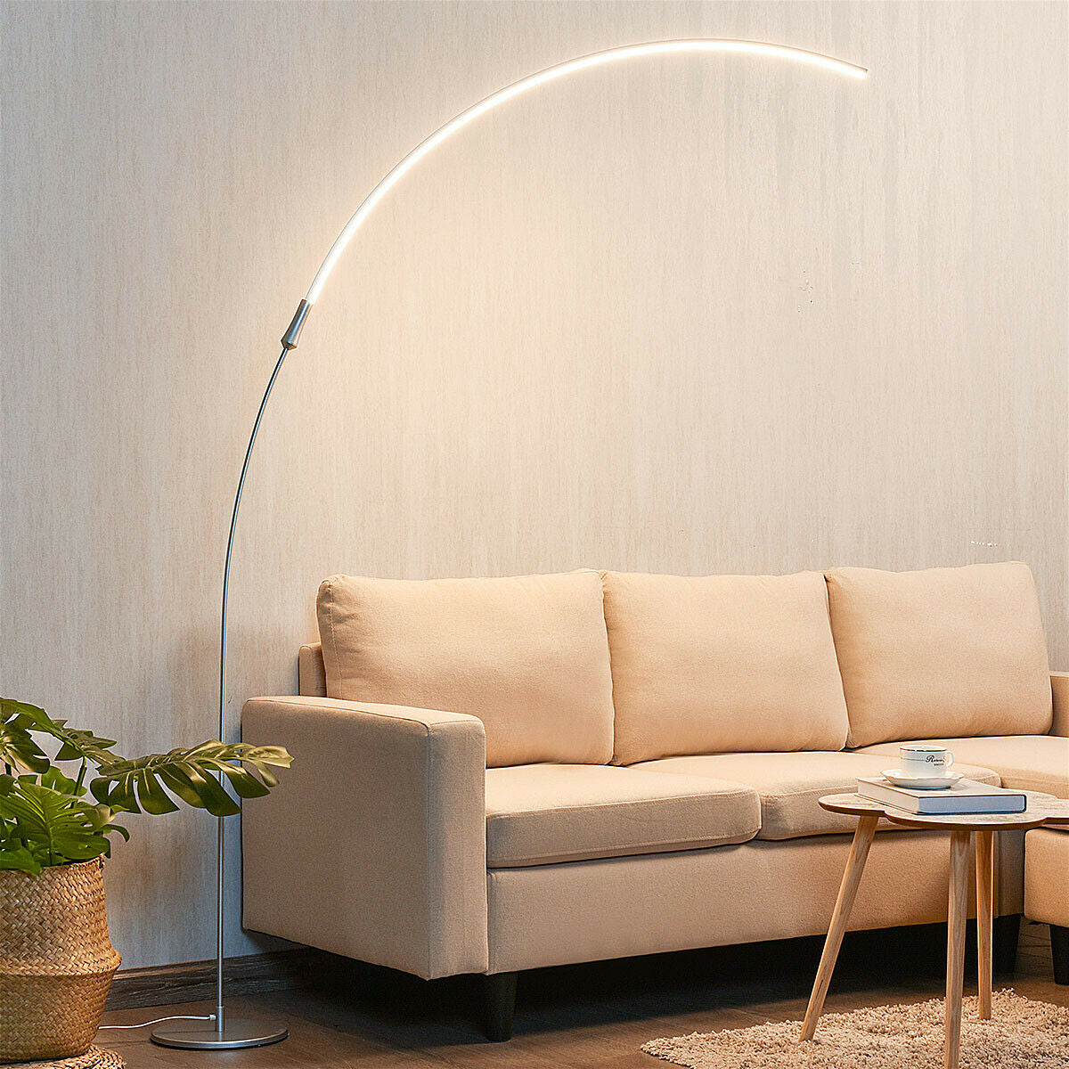 LED Arc Floor Lamp with 3 Brightness Levels-Silver-SilverÂ