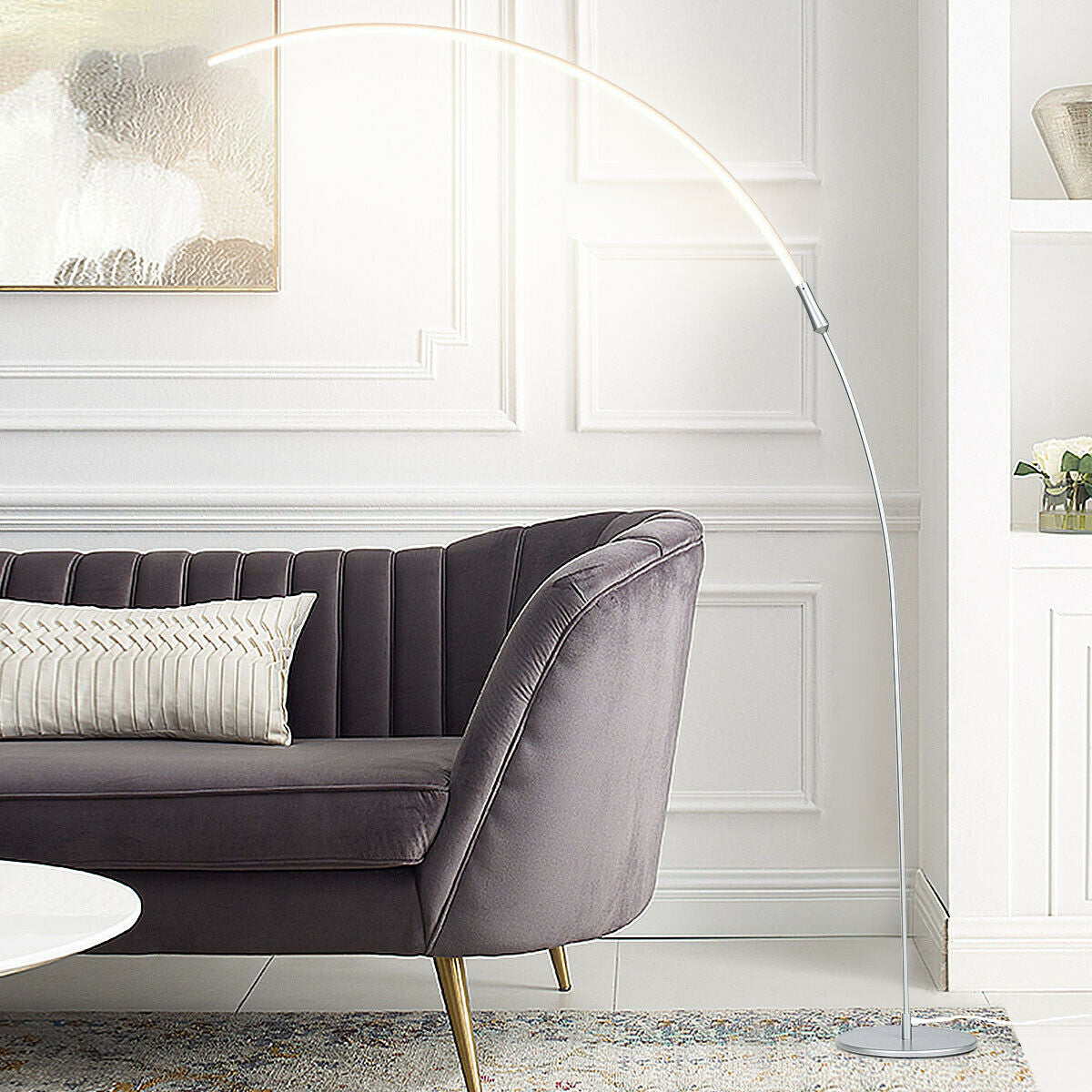 LED Arc Floor Lamp with 3 Brightness Levels-Silver-SilverÂ