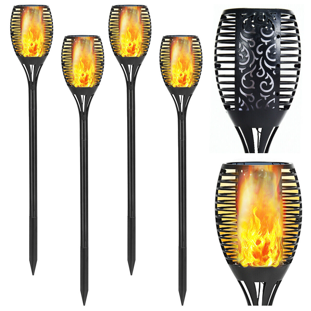 4 Pieces Solar Waterproof Flickering Dancing Flame LampÂ