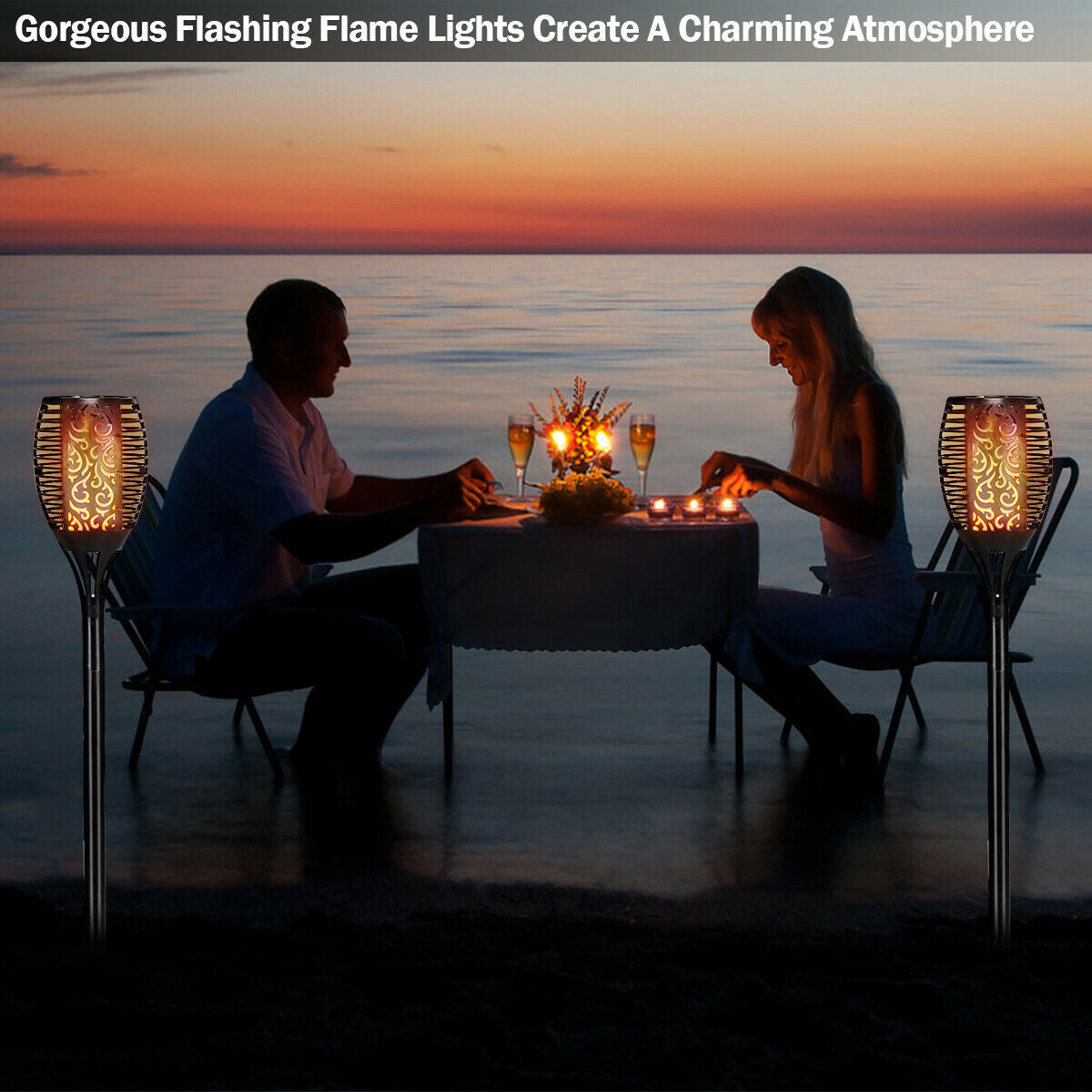 4 Pieces Solar Waterproof Flickering Dancing Flame LampÂ