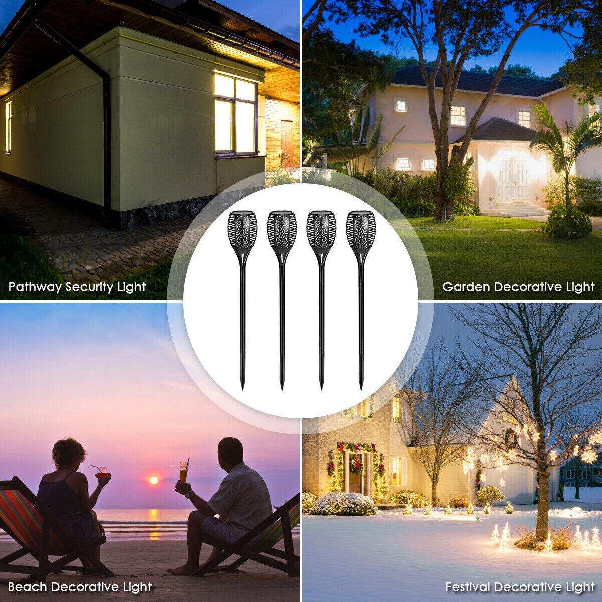 4 Pieces Solar Waterproof Flickering Dancing Flame LampÂ