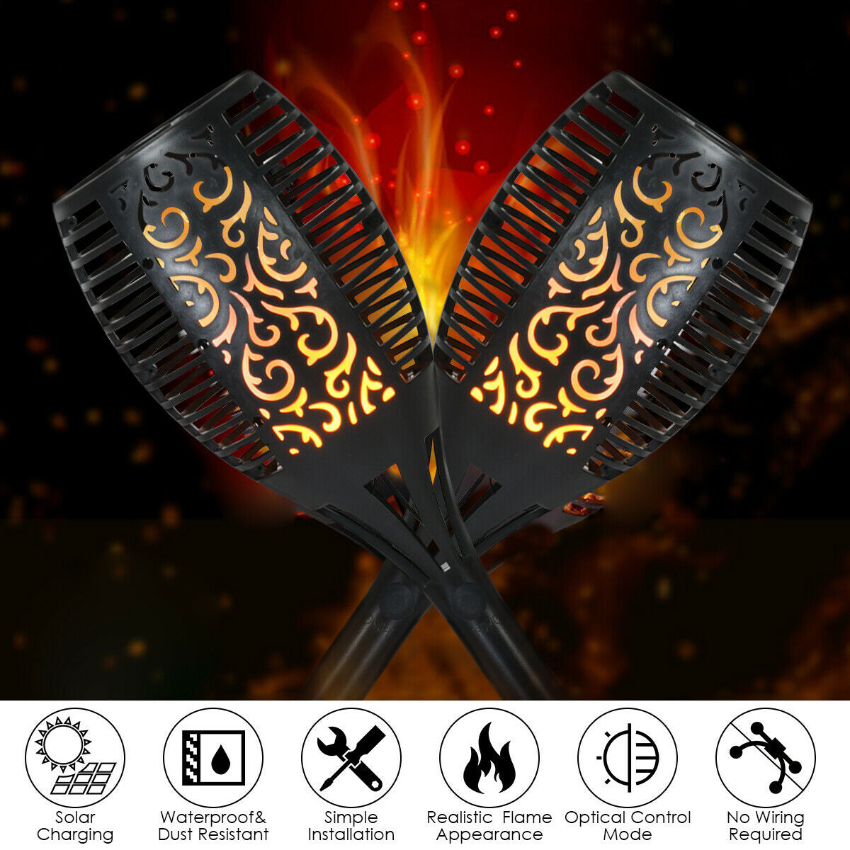 4 Pieces Solar Waterproof Flickering Dancing Flame LampÂ