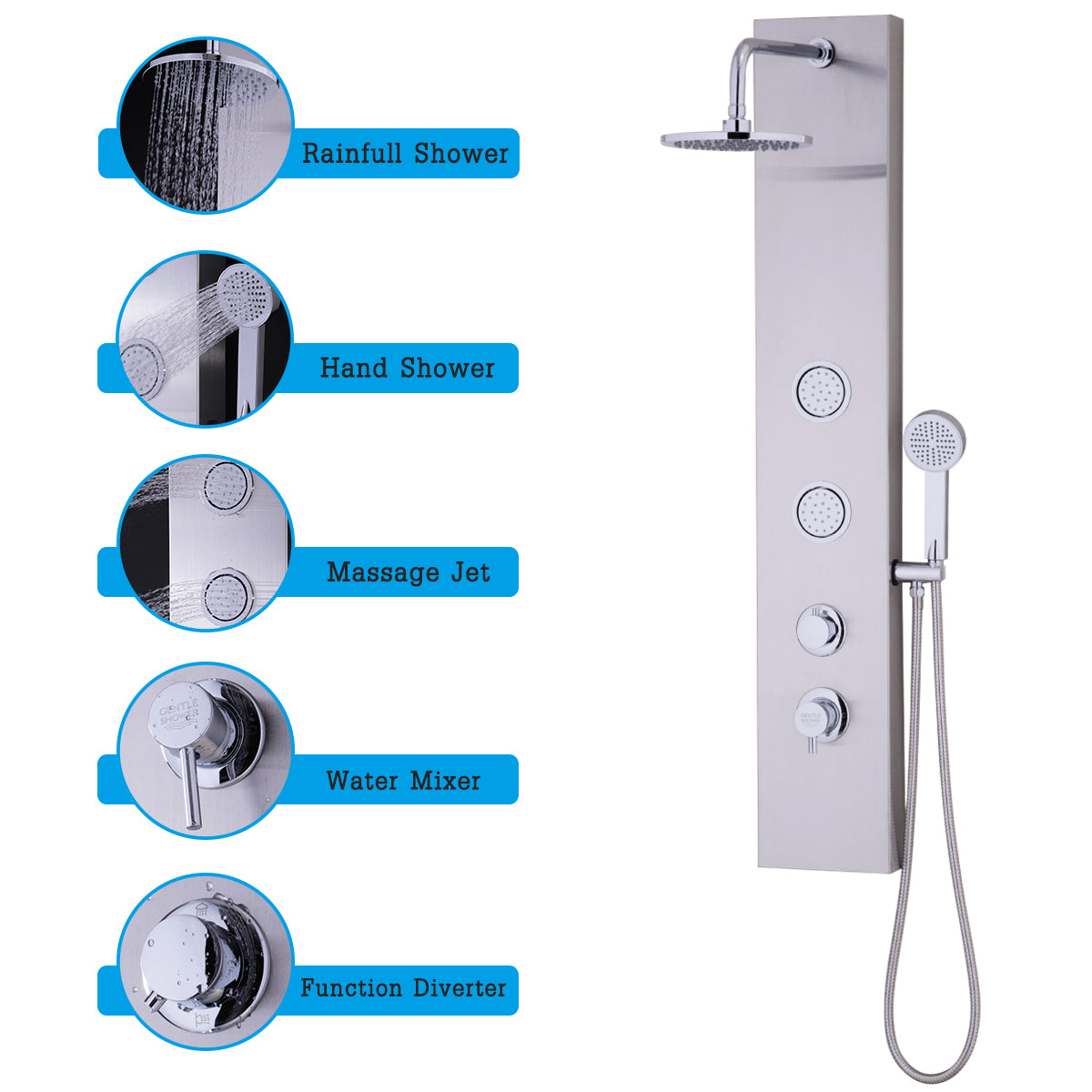 47 Inch Stainless Shower Panel with Massage Jets Hand Shower Â