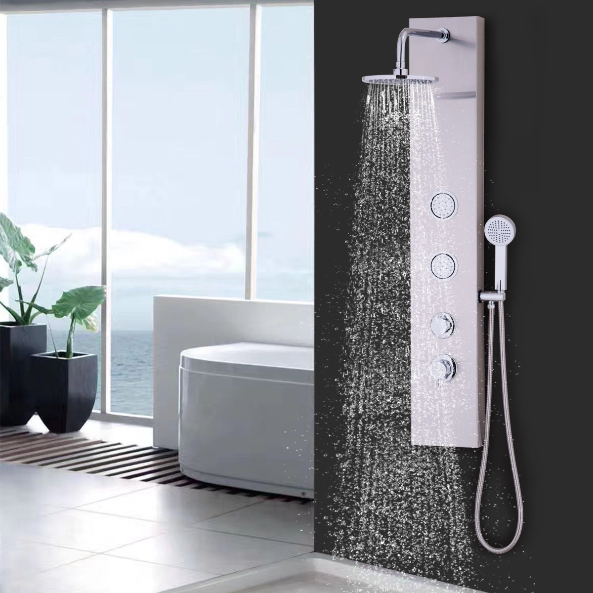 47 Inch Stainless Shower Panel with Massage Jets Hand Shower Â