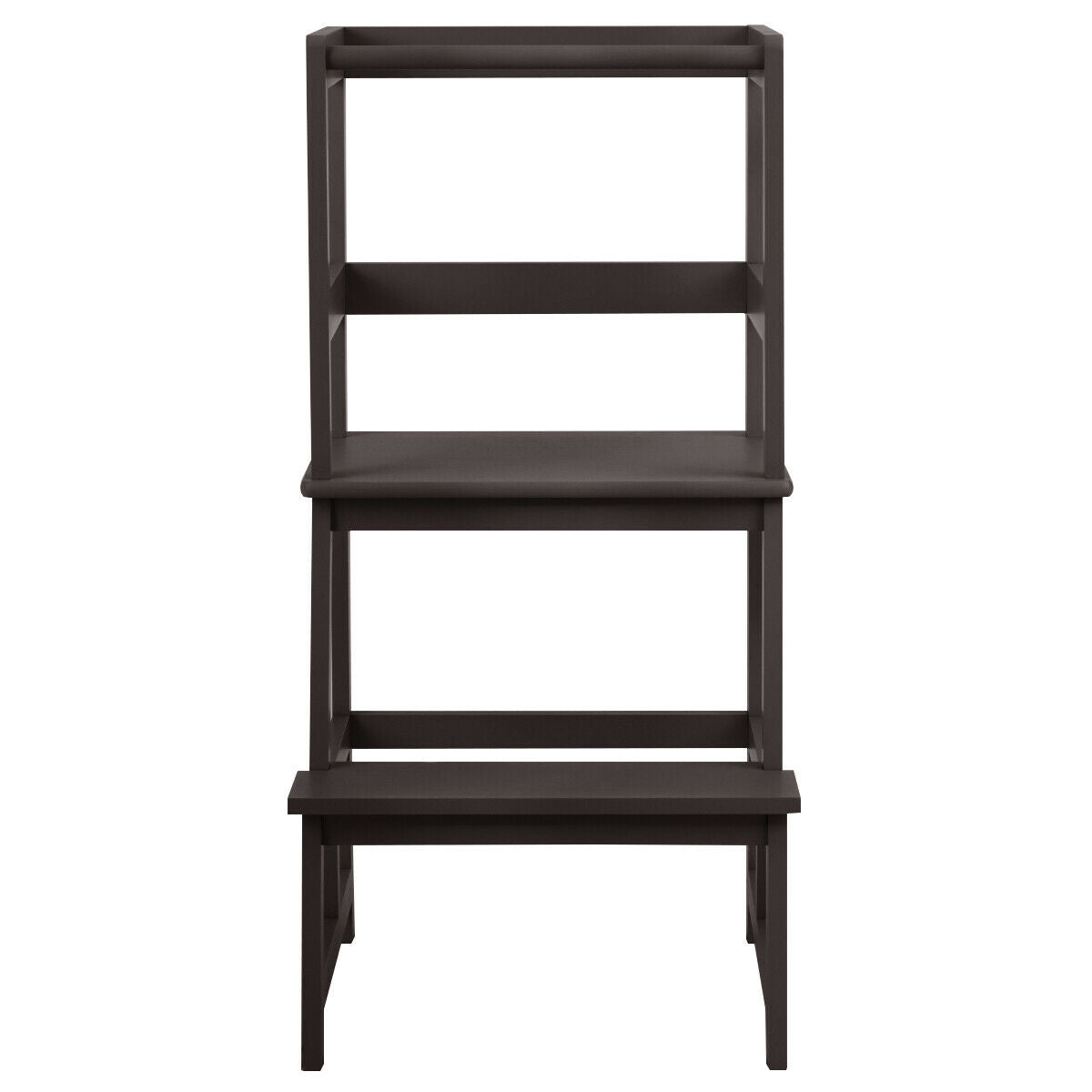 Kids Wooden Kitchen Step Stool with Safety Rail-BrownÂ