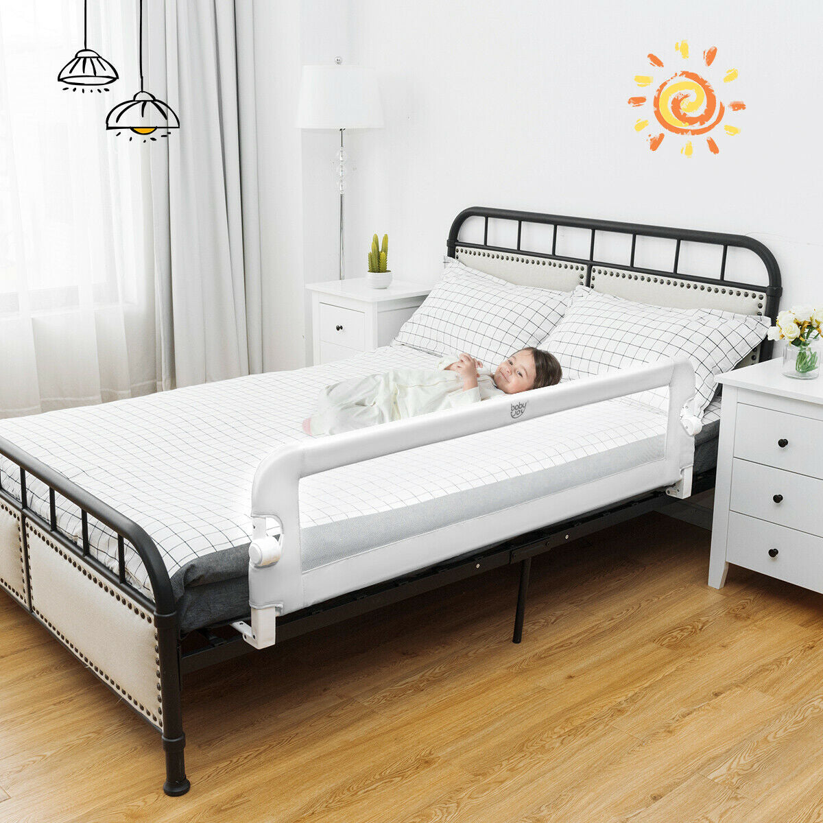 59-Inch Extra Long Bed Rail Guard-WhiteÂ