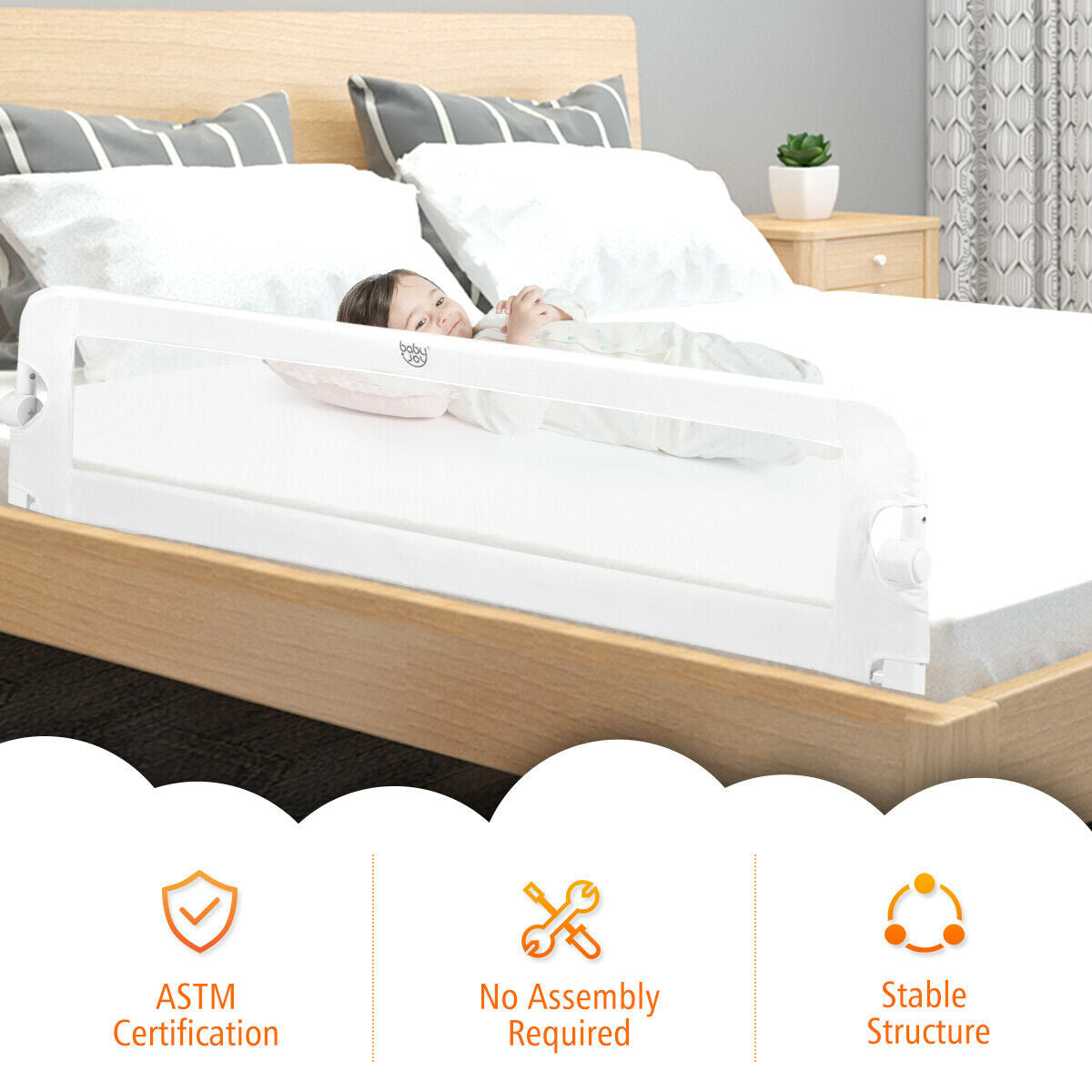 59-Inch Extra Long Bed Rail Guard-WhiteÂ