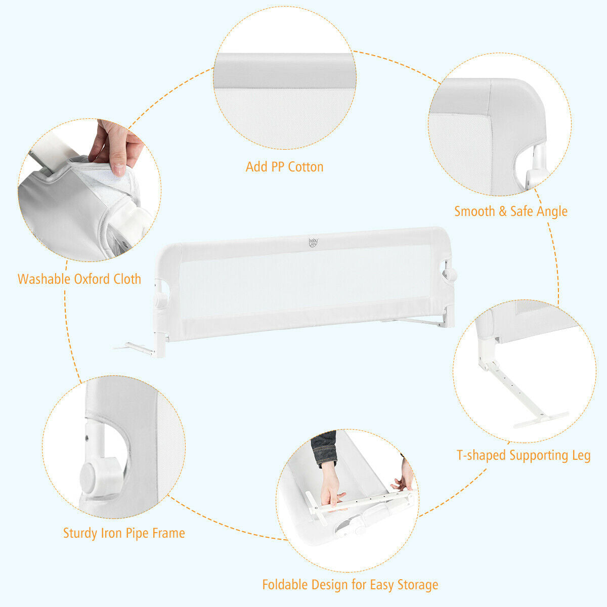 59-Inch Extra Long Bed Rail Guard-WhiteÂ