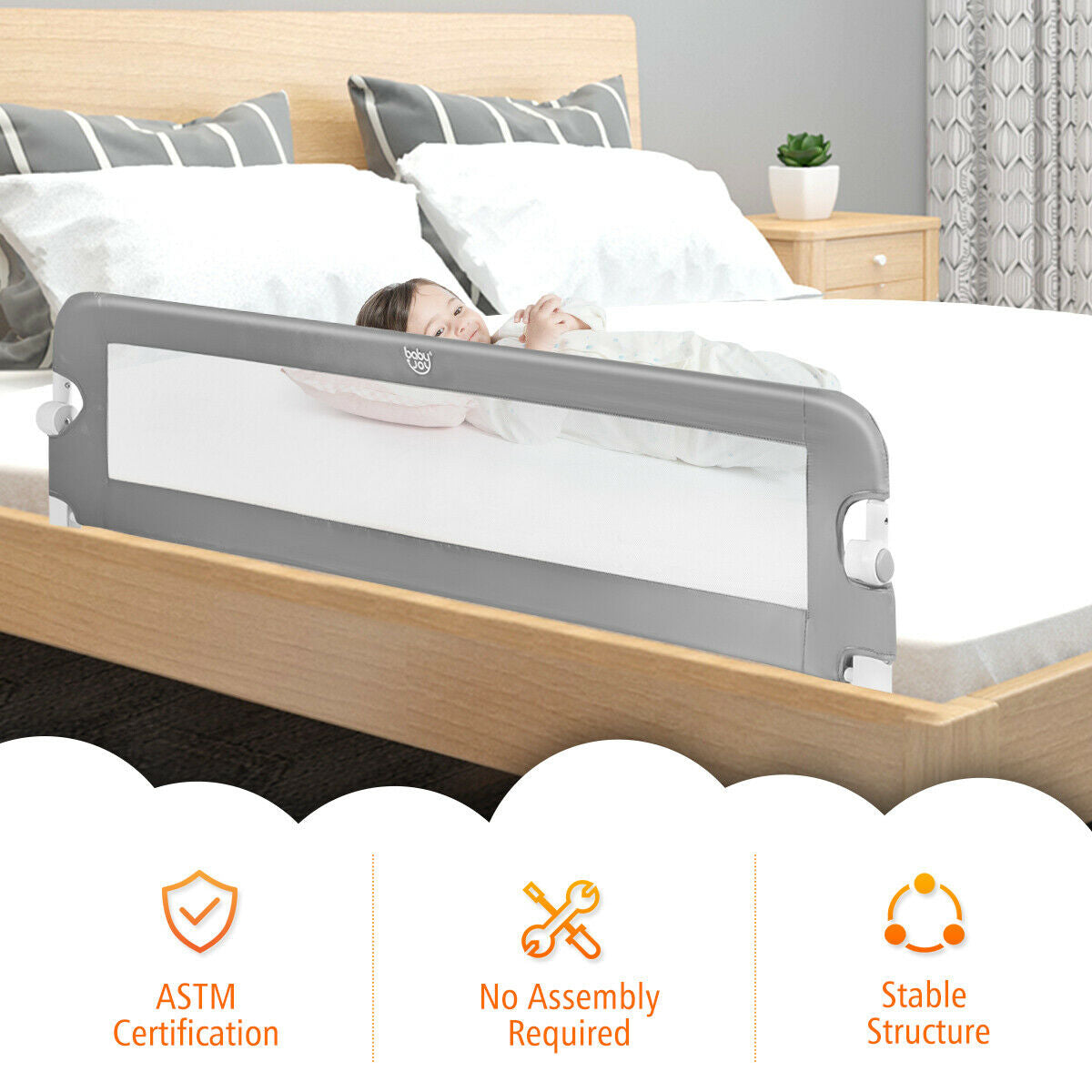 59-Inch Extra Long Bed Rail Guard-GrayÂ