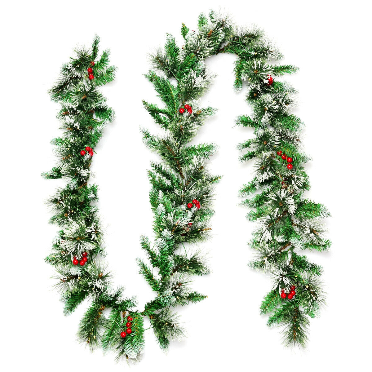 9 Feet Pre-lit Snow Flocked Tips Christmas Garland with Red BerriesÂ